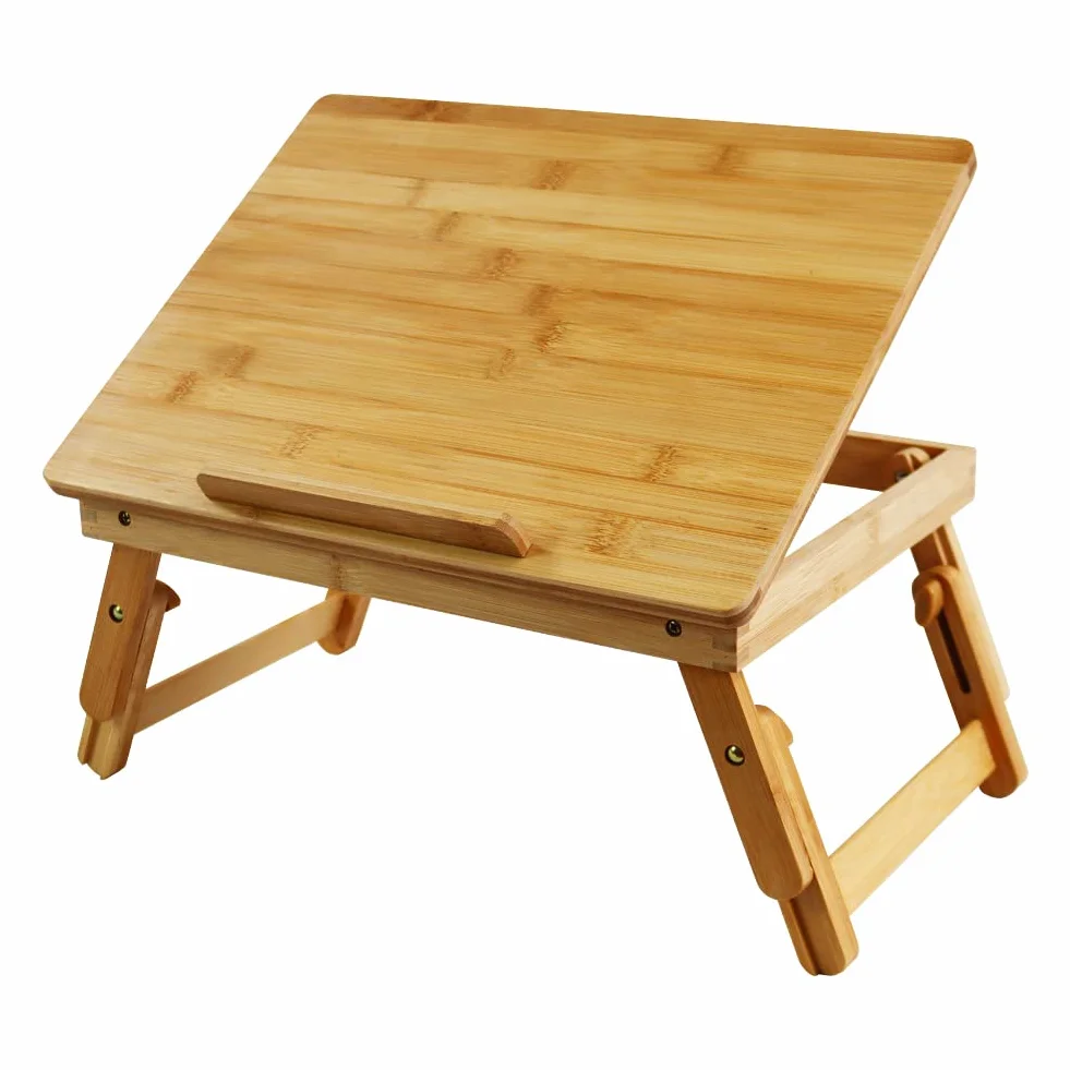 WKWKER Bambou Bureau pour Ordinateur Portable avec Pieds Pliants Surface Inclinable Table De Travail Réglable Ordinateur Portable Stand Bed Plateau pour TV Canapé Étude Ordinateur Ipad Livre(Naturel)