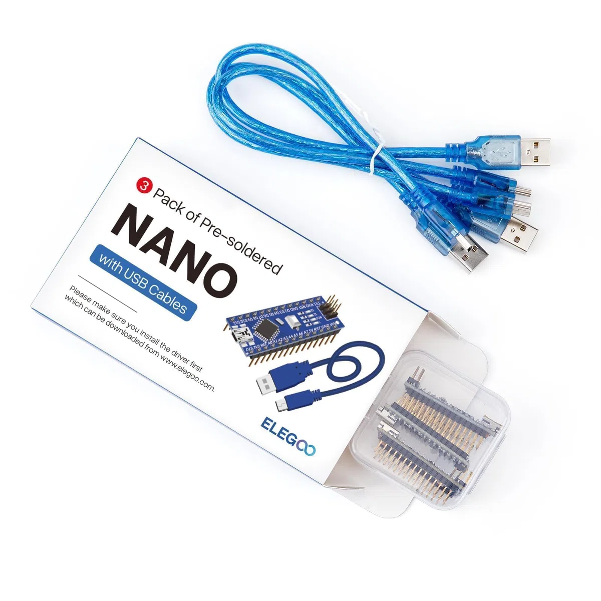 ELEGOO Carte Nano Module Pré-soudée avec Câble USB Compatible avec Arduino IDE (Nano x 3 avec câble USB)