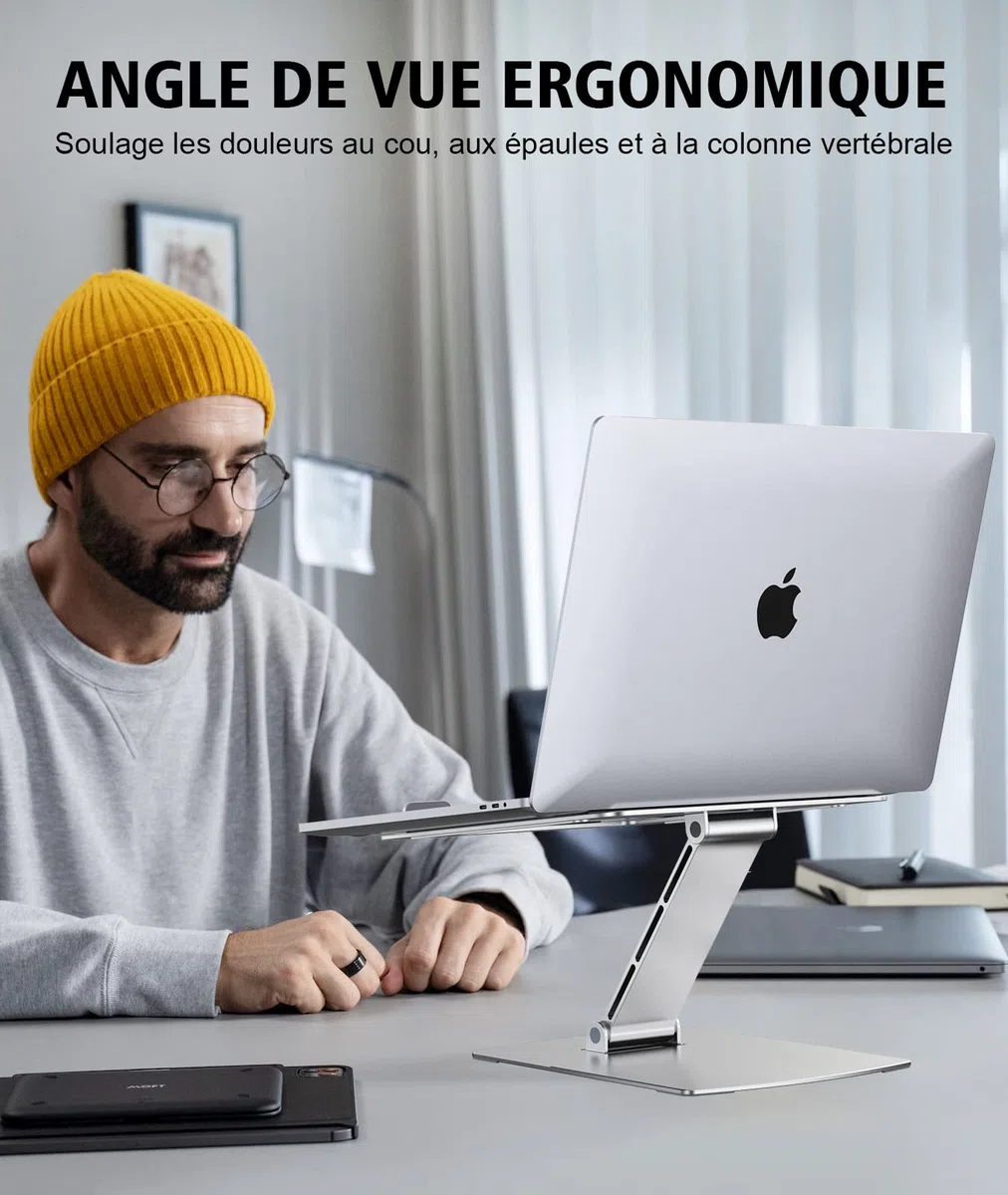 Glangeh Support Ordinateur Portable Pliable, Support PC Portable Aluminium Ergonomique, Laptop Stand Compatible avec MacBook Air Pro, XPS et Plus d'Ordinateurs Portables 10-16 Pouces