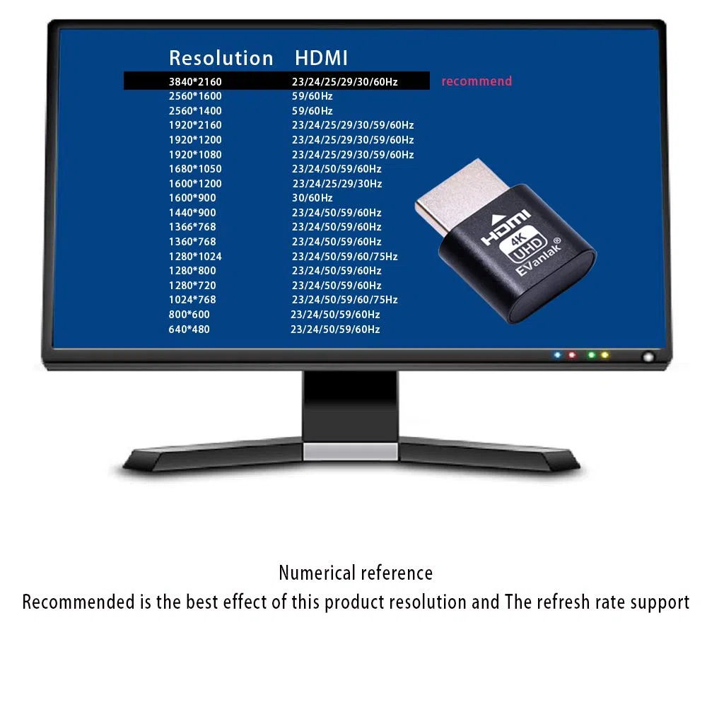 EVanlak HDMI Dvi Vga Dummy Plug Headless Ghost Display Emulator Premium Aluminum PC（Fit Headless-3840x2160@60H New 3RD）