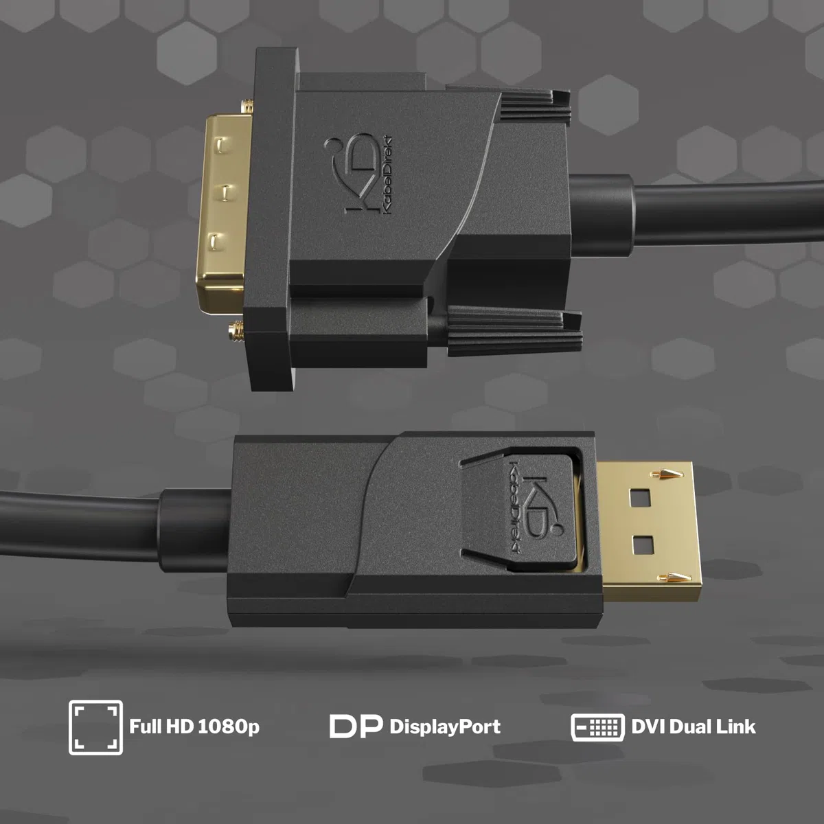 KabelDirekt – 2x Câble adaptateur DisplayPort-DVI – 2m (DVI Dual Link/24+1, DisplayPort Dual-Mode/DP++, 1080p/Full HD à 60Hz, câble vidéo numérique actif, pour relier un PC et un écran, noir)