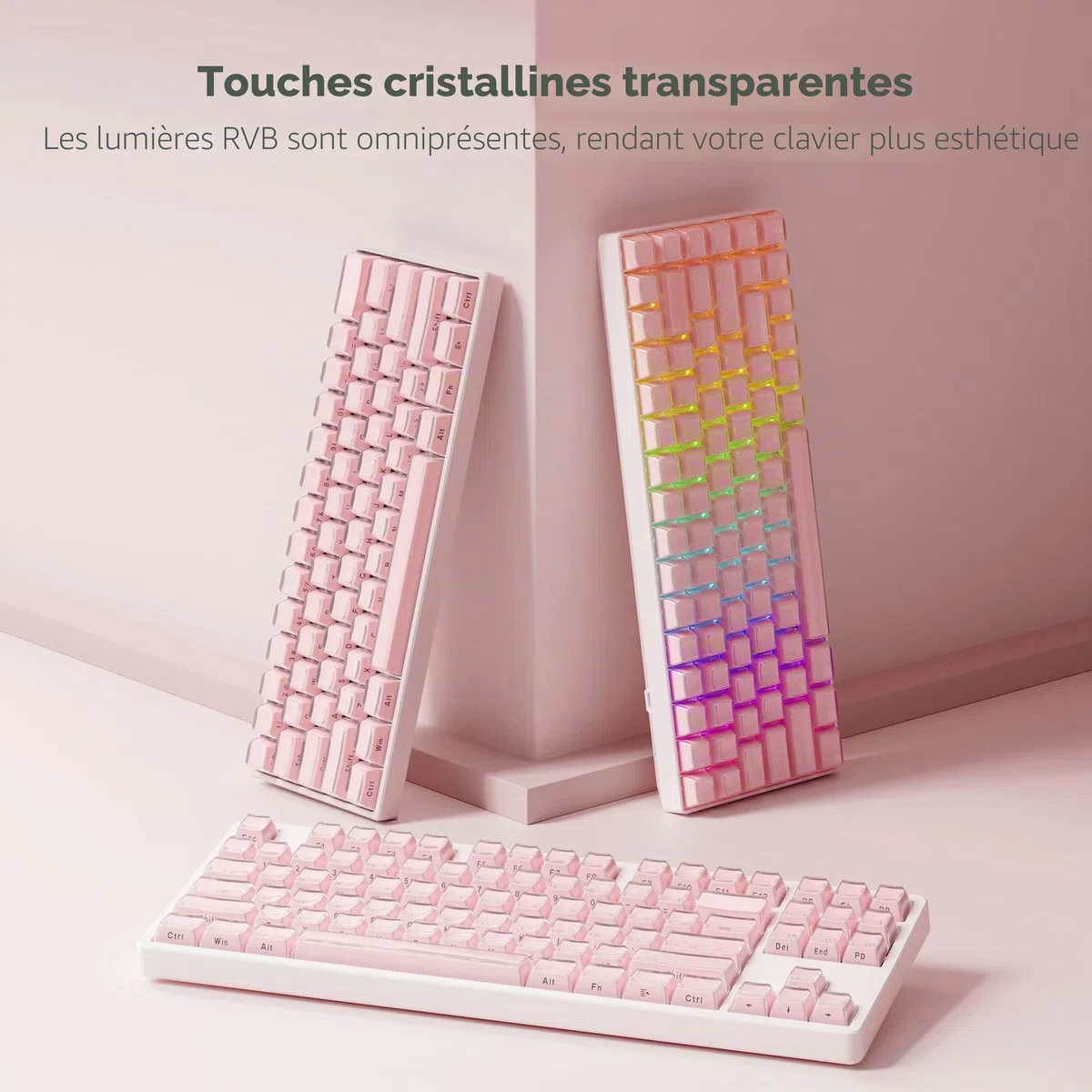 Womier Jelly Keycaps-Crystal Cute Keycaps Pink 60 65 75 100 Percent, Side Printed Elegant Key Caps Custom113 Keys, OEM Profile for 61/68/84/87/98/100 Cherry Gateron MX Mechanical, Pink