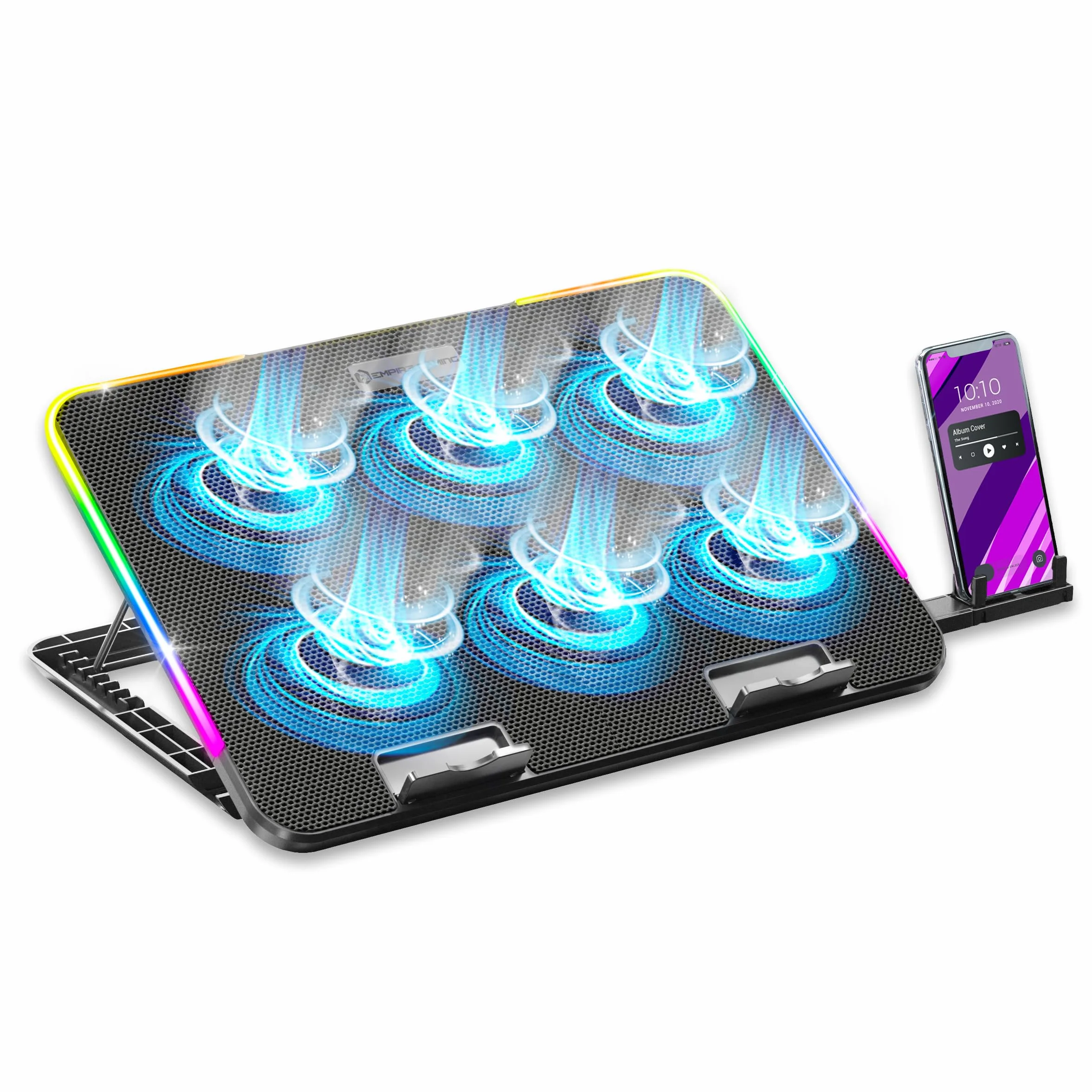 EMPIRE GAMING - Guardian C600 Refroidisseur PC Ordinateur Portable 12’’ à 15,6’’ - 6 Ventilateurs - Molette de Vitesse - 7 Modes RGB - 5 Hauteurs Réglables – Support Amovible