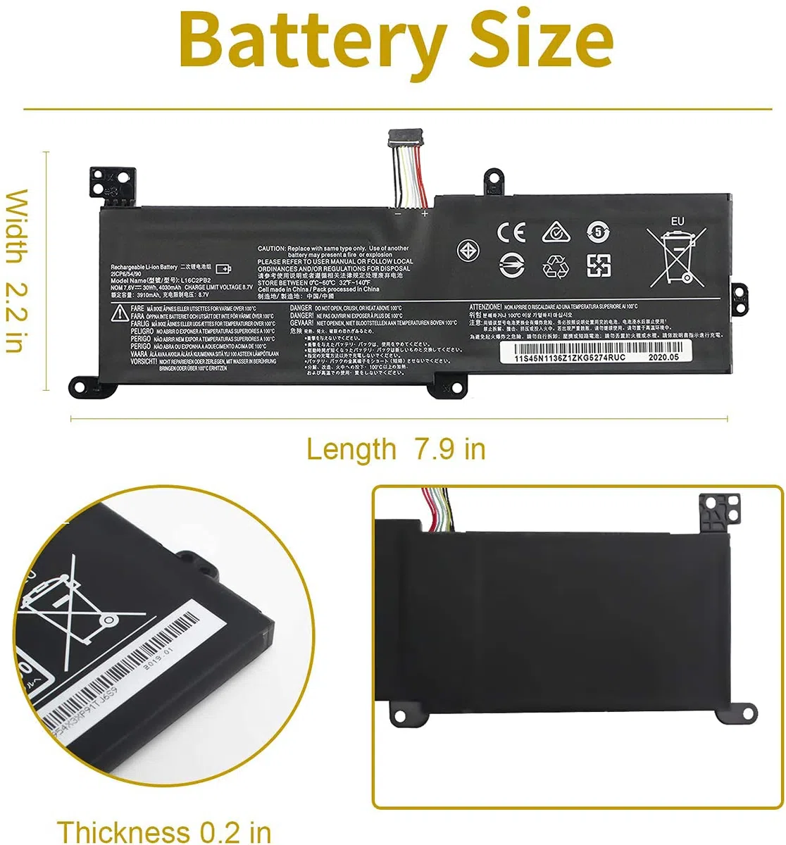 L16M2PB2 L16C2PB1 L16L2PB3 Batterie pour Lenovo IdeaPad 320 14IKB 14AST 14IAP 14ISK 15IKB 15ISK 15IAP 17IKB 17ABR 17AST 17ISK V15 ADA IGL IIL IKB IWL V320-17IKB 520-15IKB L16M2PB1 L17L2PF1 L16L2PB2