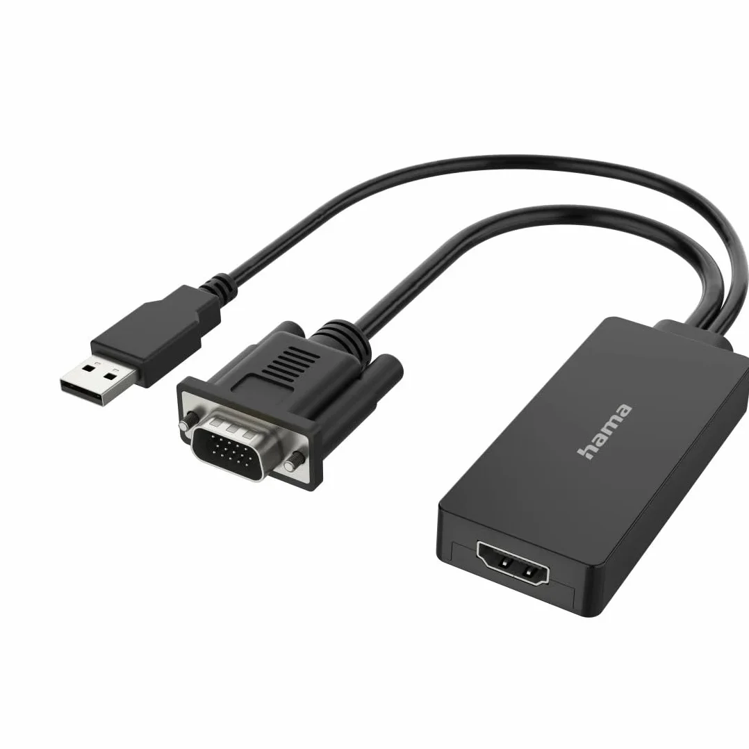 Hama Adaptateur vidéo, fiche VGA + USB - f. Femelle HDMI, Full-HD 1080p, Métal, Garantie 10 Ans, Noir