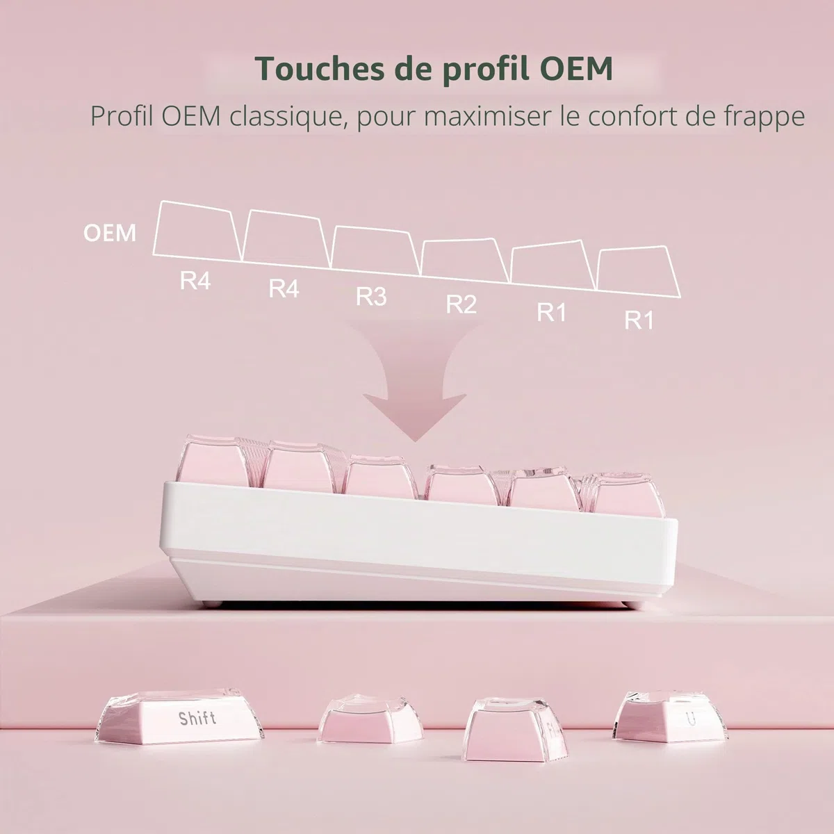 Womier Jelly Keycaps-Crystal Cute Keycaps Pink 60 65 75 100 Percent, Side Printed Elegant Key Caps Custom113 Keys, OEM Profile for 61/68/84/87/98/100 Cherry Gateron MX Mechanical, Pink