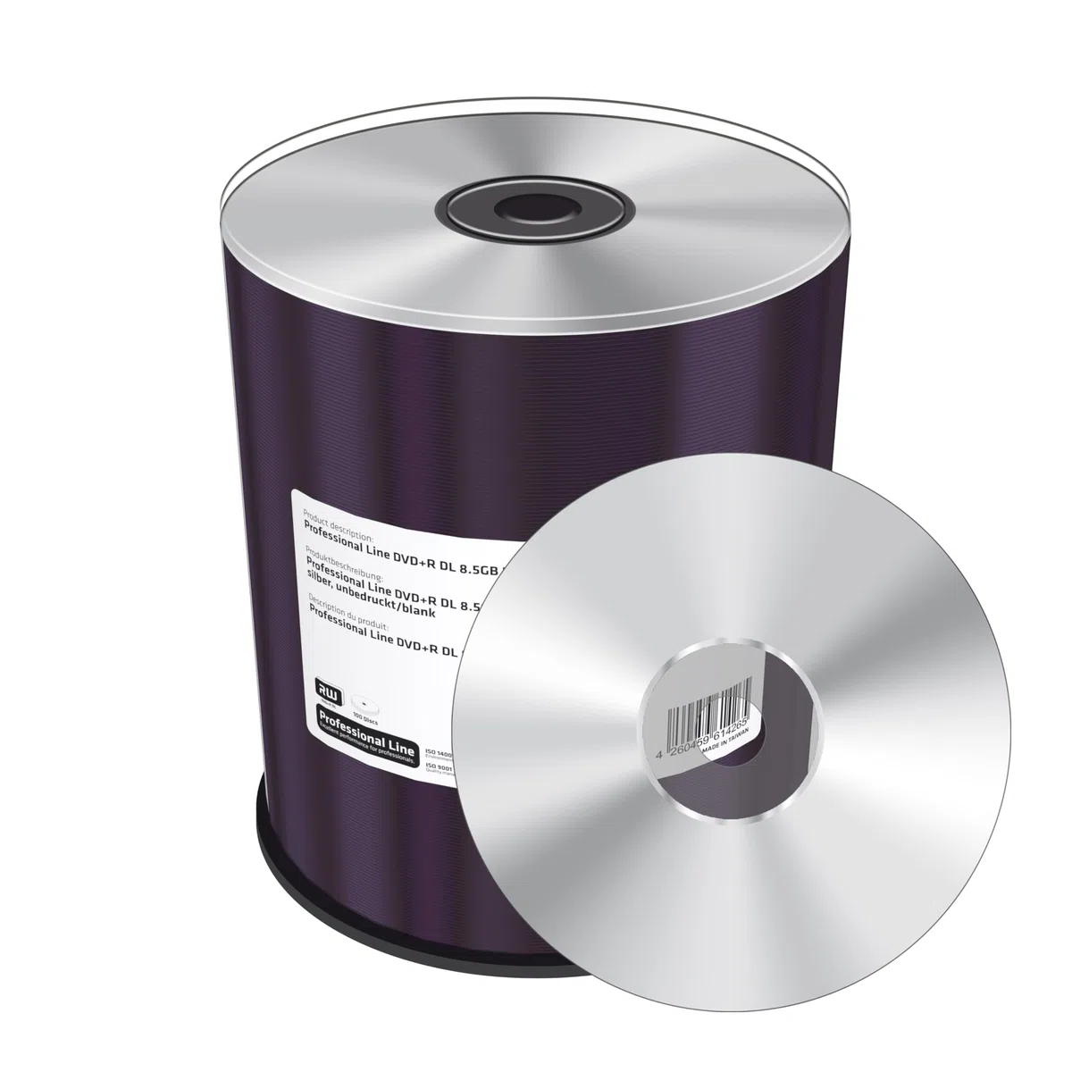 MediaRange Lot de 100 DVD+R Professional Line - Double Couche - 8,5 Go - 240 Min - Vitesse d'écriture 8 Fois - Argenté - Non imprimé/Vierge
