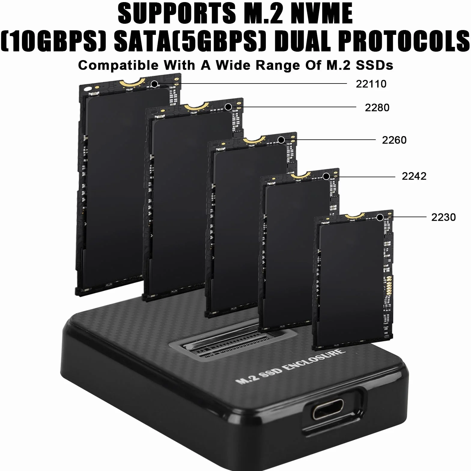 M.2 NVMe & SATA Docking Station, Disques Dur Disques Dur Station d'accueil 10Gbps USB 3.2 Gen2 Adaptateur pour M-Key/B+M Key Dual Protocole Boîtier SSD externe NVMe & NGFF pour SSD 2230/2242/2260/2280