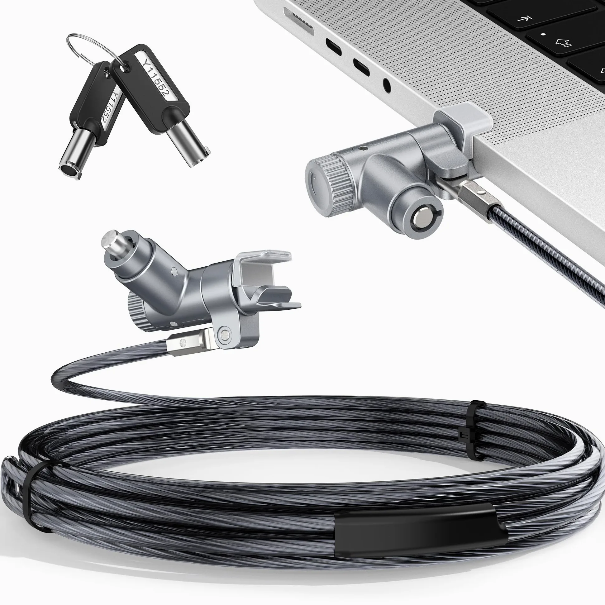 AboveTEK Câble de verrouillage pour ordinateur portable MacBook Pro 14/16 (2021–2024), verrou de sécurité antivol à clé pour ordinateur portable, câble de verrouillage d'ordinateur en acier résistant