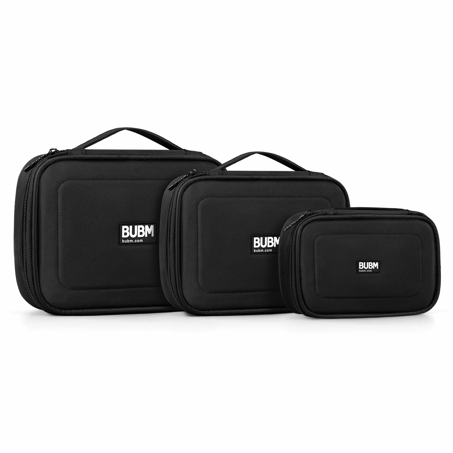 BUBM 3pcs/Set Waterproof Universal Electronics Accessories Travel Organizer Carrying Case Camera Lens Charger Cable Organiser Triple Set(Large, Medium, Small)-Black