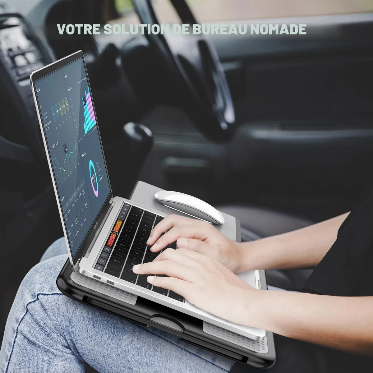 AboveTEK Bureau Portable pour Ordinateur Portable avec Plateau Rétractable pour Tapis de Souris Gauche/Droite, Protection Thermique Antidérapante pour Tablette et Ordinateur Portable