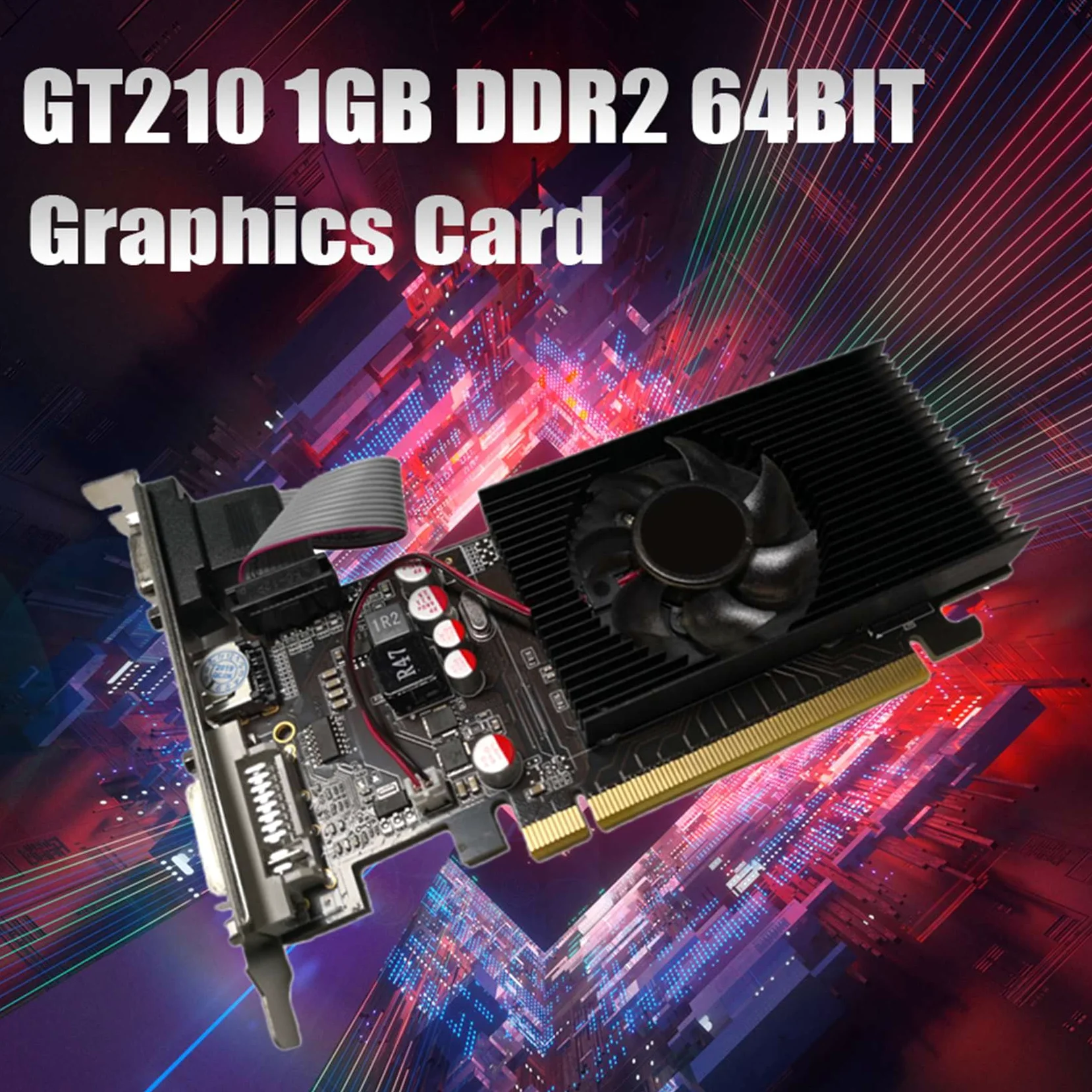 Carte Graphique GT210 1 Go DDR2 64 Bits PCIE 2.0 GPU Carte VidéO de Bureau DVI VGA Compatible