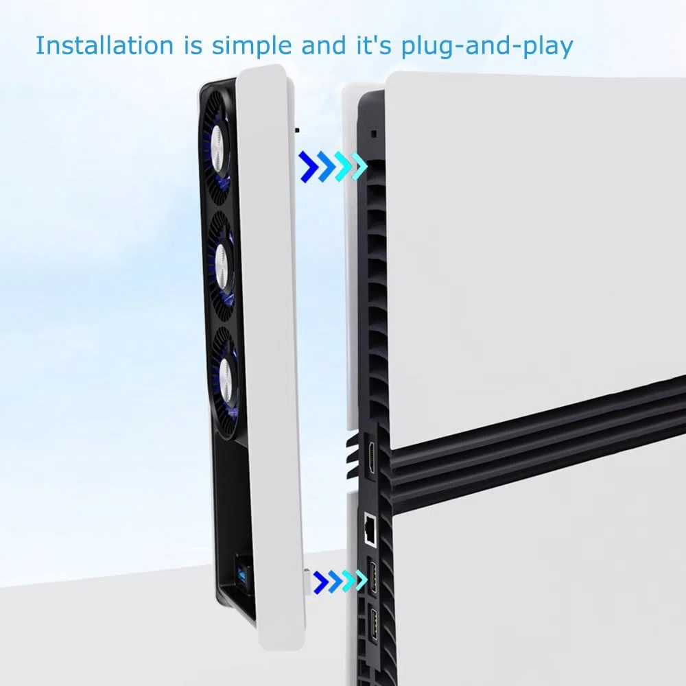 Ventilateur de refroidissement pour PS5 PRO avec lumières LED - Ventilateur silencieux à double vitesse, système de refroidissement efficace, compatible avec Digital / Disc Edition - Moteur
