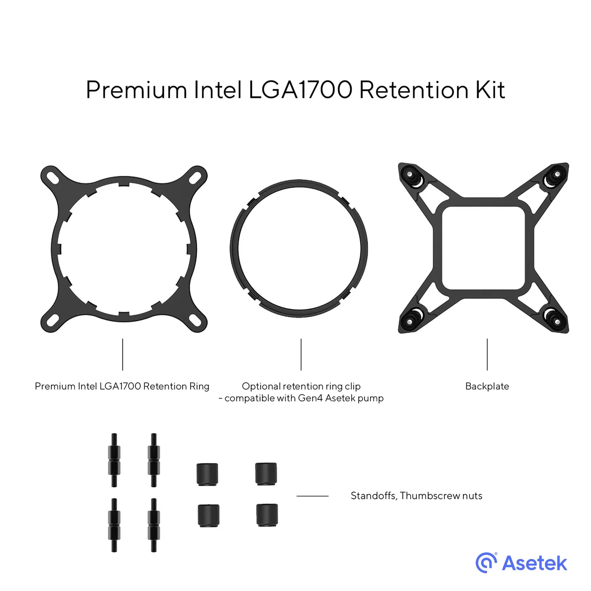 Intel LGA1700 Kit de rétention pour refroidisseurs liquides à base d'Asetek – Kit avec finition premium et installation facile