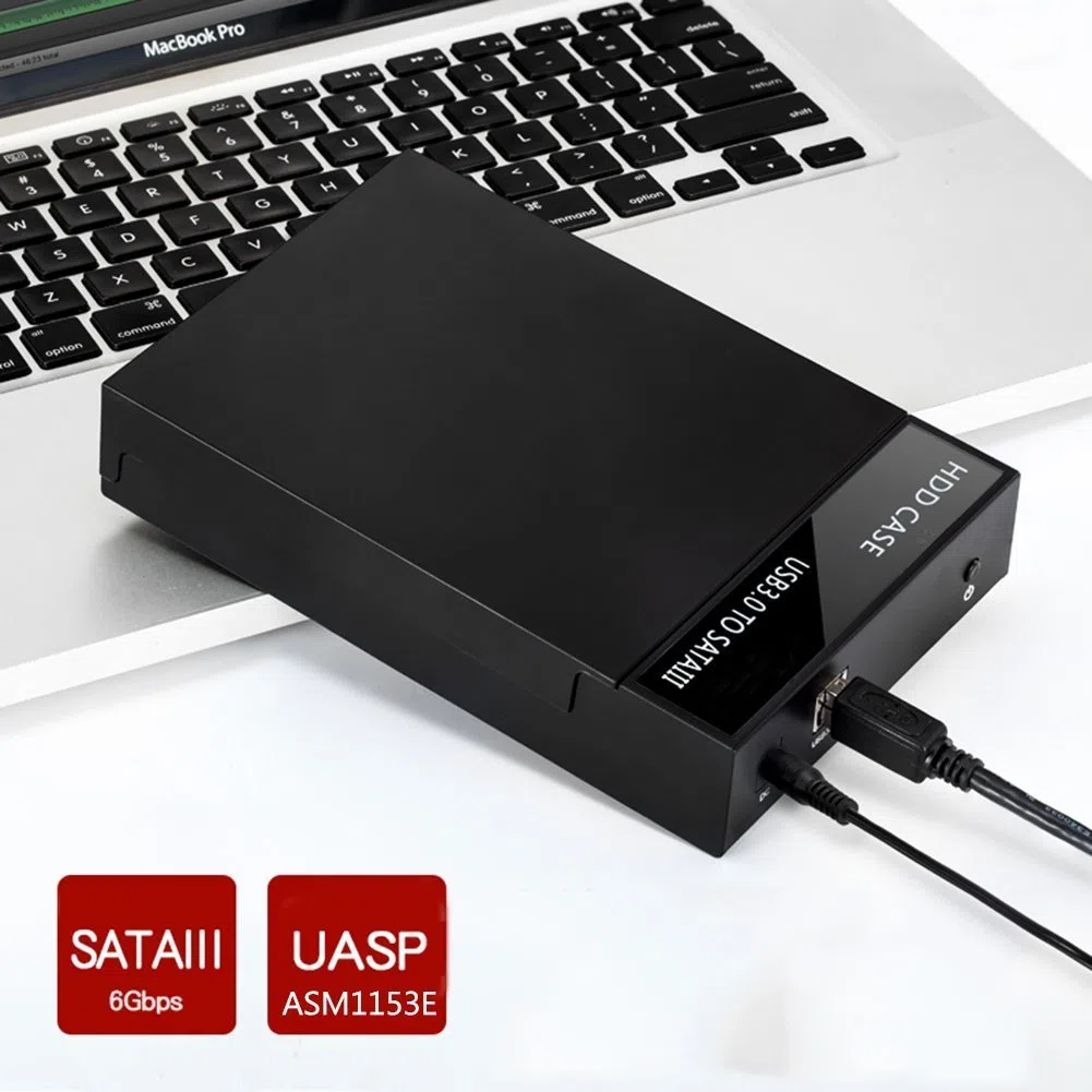 RSHTECH Boitier Disque Dur Externe USB 3.0 pour 2.5" 3.5" SATA HDD SSD Prend en Charge jusqu'à 6 Gbit/s, Disque Dur 16 to et UASP, livré avec 24W(12V/2A) Alimentation et Câble USB 3.0, Noir (RSH-319)