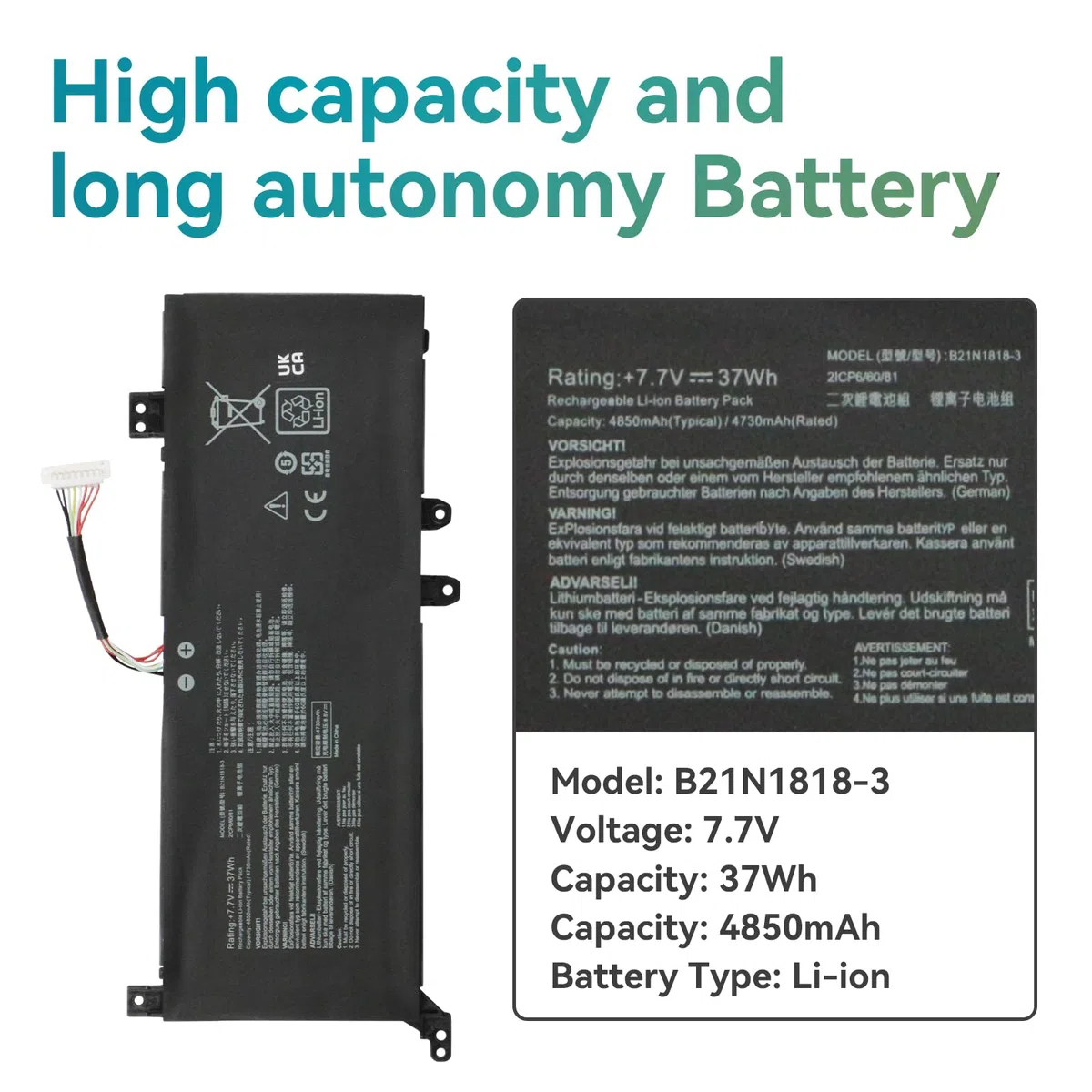 C21N1818 B21N1818-3 Batterie pour ASUS VivoBook A409 D409 F409 M409 X409 A509 D509 F509 M509 X509 D409BA D409DA M409BA M409DA F409FA A409MA A409FA A409FJ A409JA A409JB A409JP X409DA X409BA X409FA