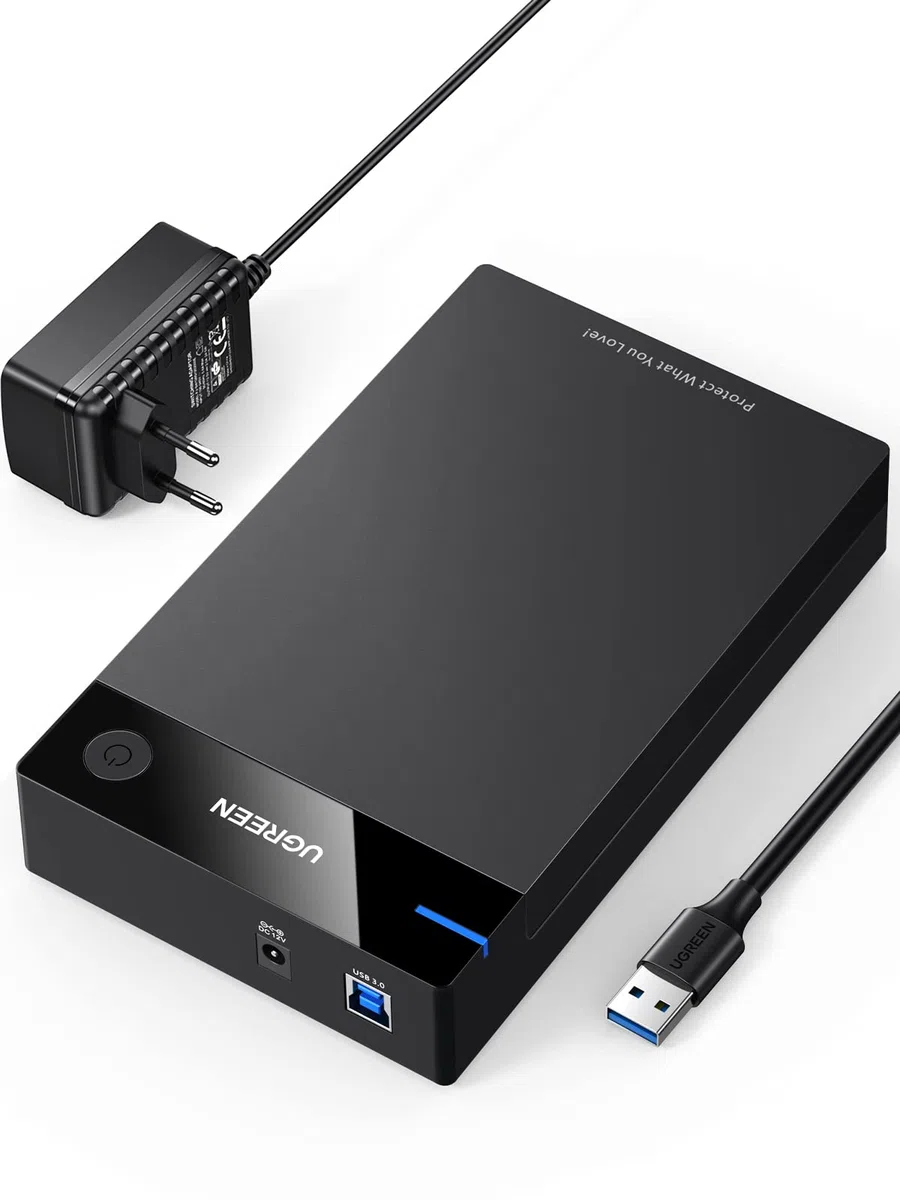UGREEN Boîtier Disque Dur 3,5 Pouces Externe Adaptateur USB 3.0 vers SATA Disque Dur 3,5 2,5 Pouces HDD SSD Supporte UASP 5Gbps, Alimentation Supplémentaire 12 V 2 A Inclus