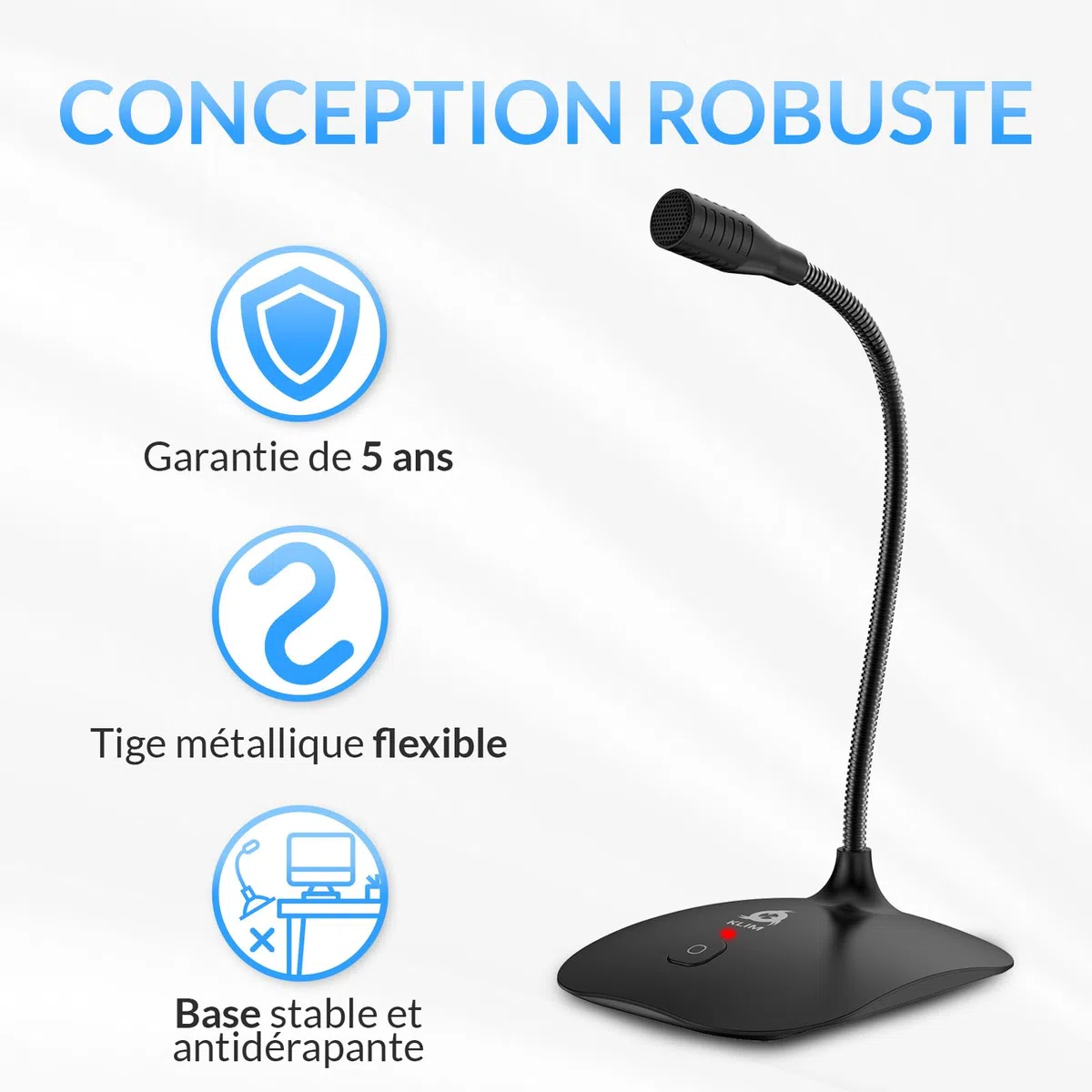 KLIM Talk - Microphone USB PC et Mac - Compatible avec Tout Ordinateur - Micro de Bureau Professionnel - Audio Haute Définition - Nouvelle Version - Noir