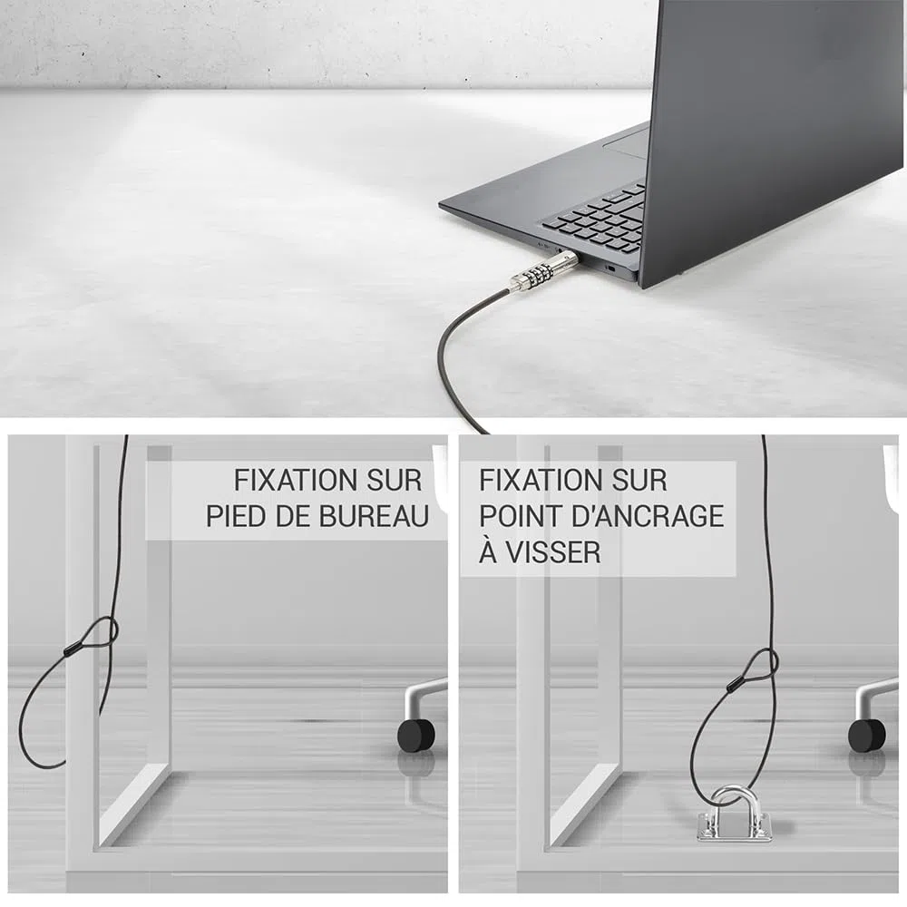 Waytex Câble Antivol PC à Code pour Prise USB, Câble de Sécurité Verrouillable pour Ordinateur Portable, PC, Mac sans Slot de sécurité - Longueur 1,90m