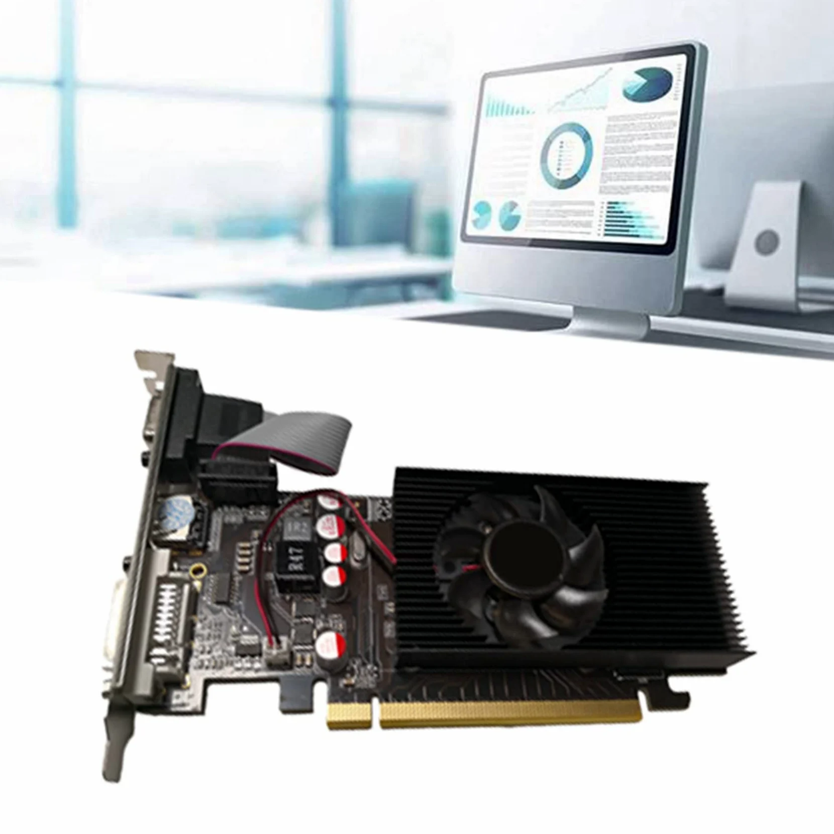 Carte Graphique GT210 1 Go DDR2 64 Bits PCIE 2.0 GPU Carte VidéO de Bureau DVI VGA Compatible