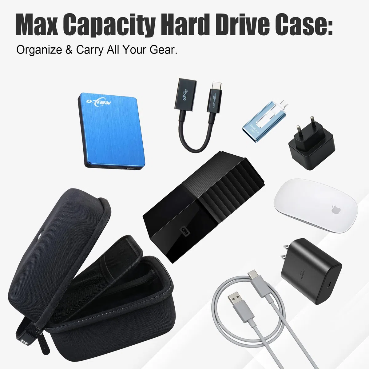 BOVKE Disques Durs Étui pour Seagate Expansion WD Expansion My Book Desktop Disque Dur Externe HDD 6TB 8TB 10TB 12TB 14TB 16TB 18TB 22TB 24TB 26TB 28TB 3,5 Pouces, Noir+Noir