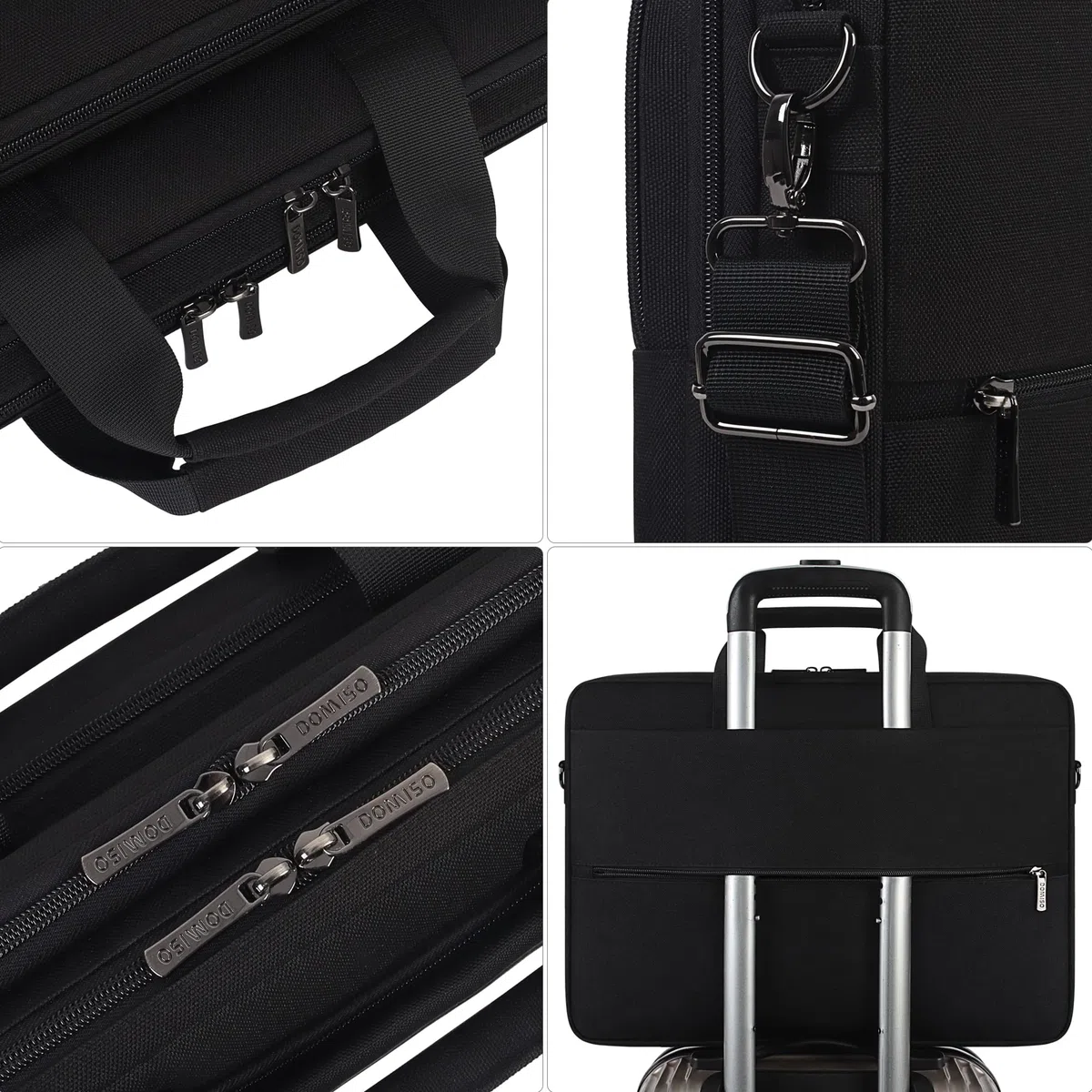 DOMISO Sac à bandoulière pour ordinateur portable 17,3" - Grande capacité - Noir