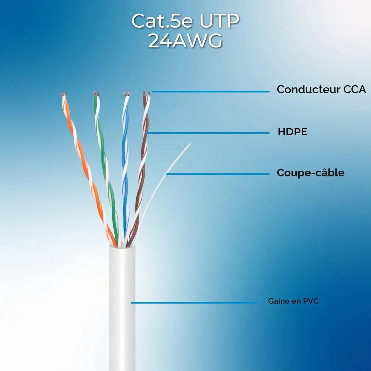 Vultech SC13002-100 Écheveaux Lan Catégorie 5e UTP 100 mètres 24AWG Bobine réseau Ethernet 100m Cat5e