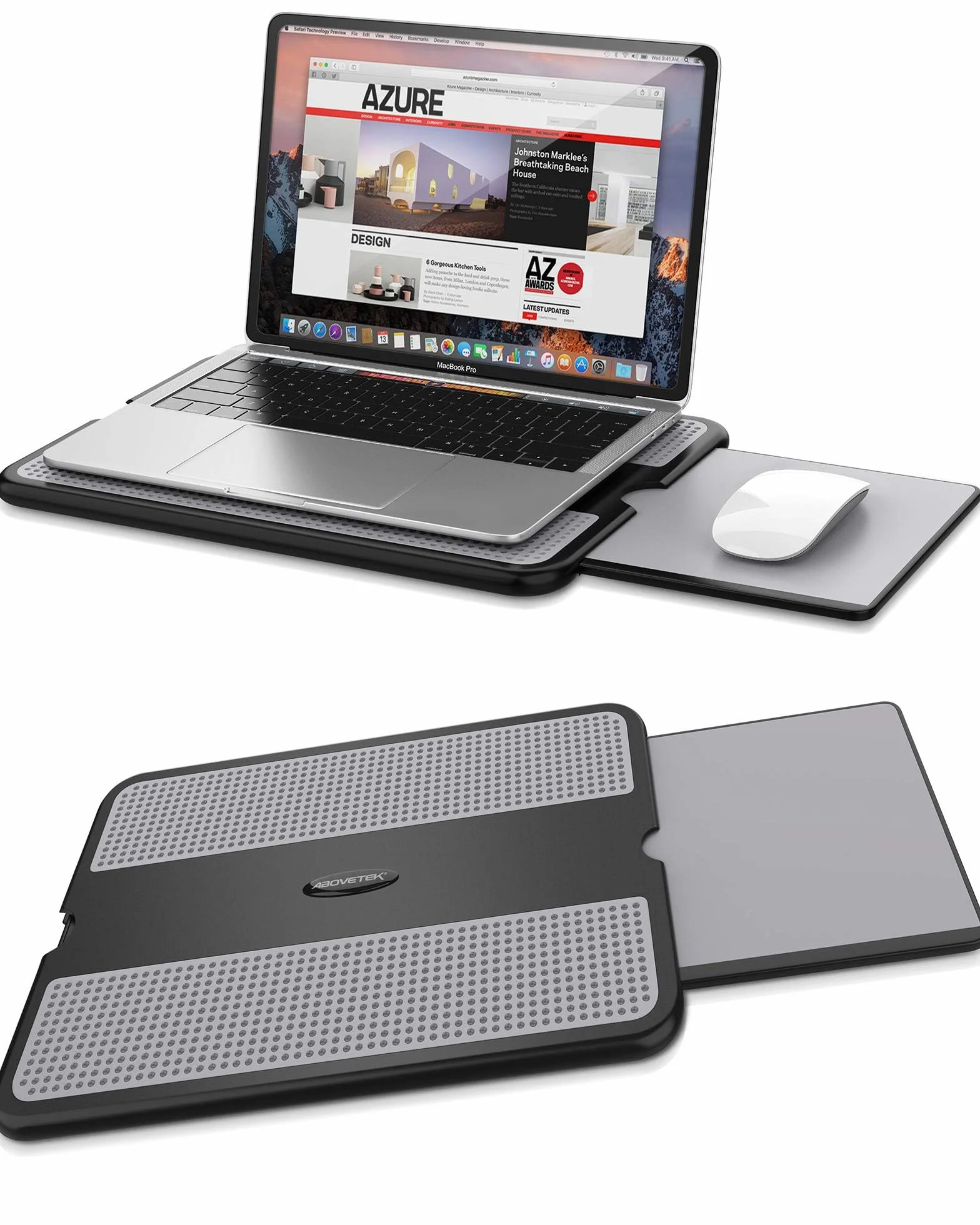AboveTEK Bureau Portable pour Ordinateur Portable avec Plateau Rétractable pour Tapis de Souris Gauche/Droite, Protection Thermique Antidérapante pour Tablette et Ordinateur Portable