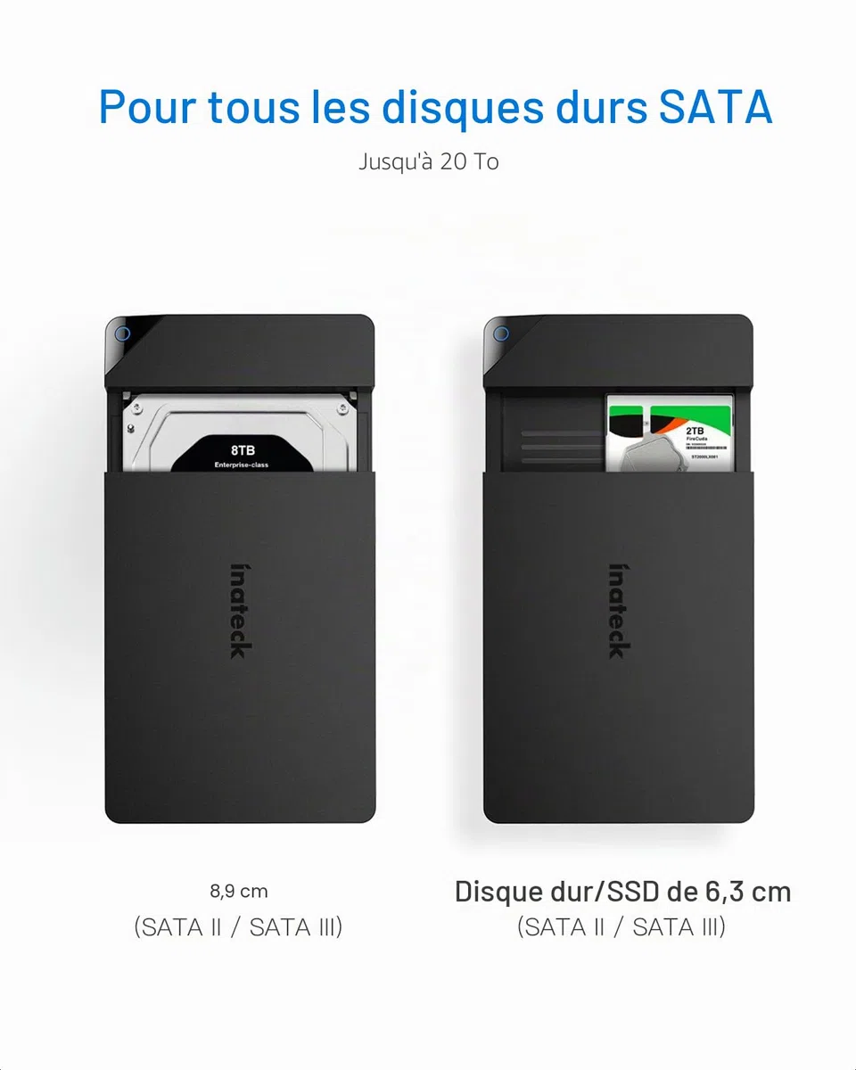 Inateck Boîtier de Disque Dur pour HDD et SSD SATA de 2.5"/3.5", Support UASP, Un Adaptateur d'alimentation 12V/2A Inclus, Pas Besoin d'Outils, Noir,FE3002