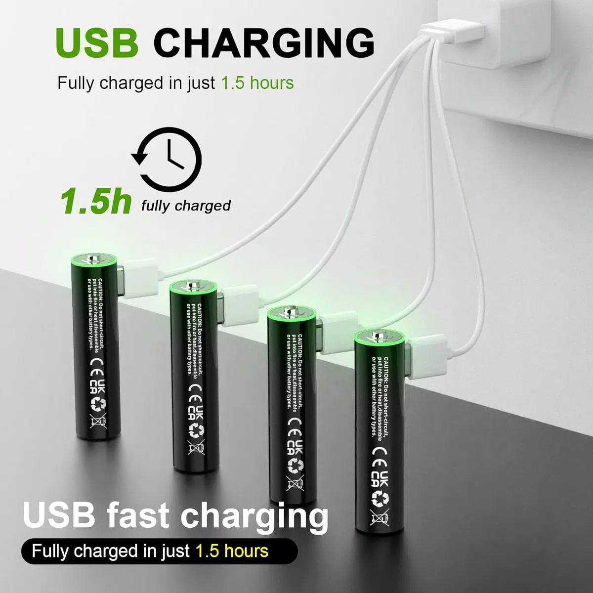 CITYORK Lot de 8 piles rechargeables USB-C AAA au lithium 1,5 V 1200 mWh avec câble de charge USB 4 en 1