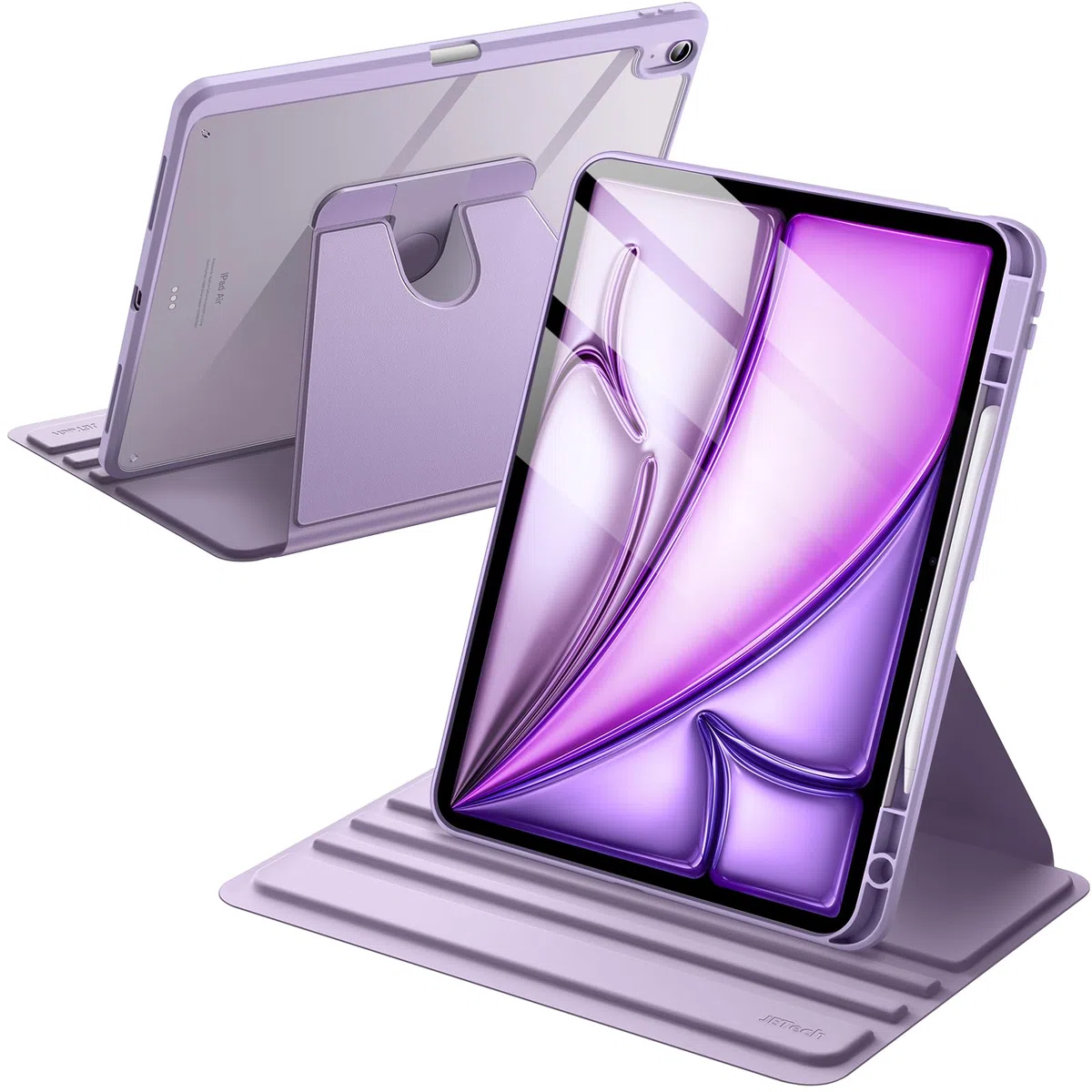JETech Coque Rotatif pour iPad Air 13 Pouces M4/M3/M2 (2026/2025/2024) avec Porte-Pencil, Étui Housse de Support de Protection Rotatif à 360 Degrés Dos Transparent (Violet)