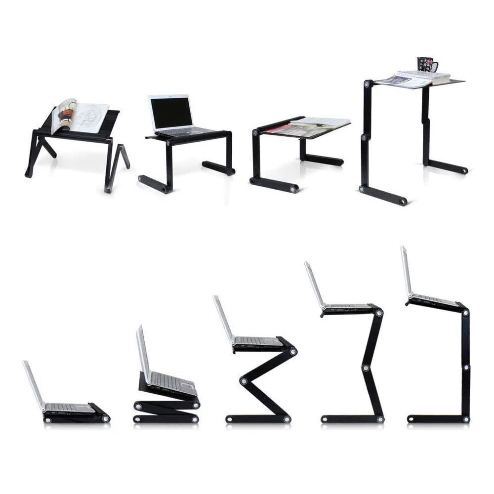 HUOLE Table de Lit, Petite Table pour Ordinateur Portable-Table d’Ordinateur Pieds réglables en Hauteur-Tablette, Plateau pour Petit Déjeuner (Noir)