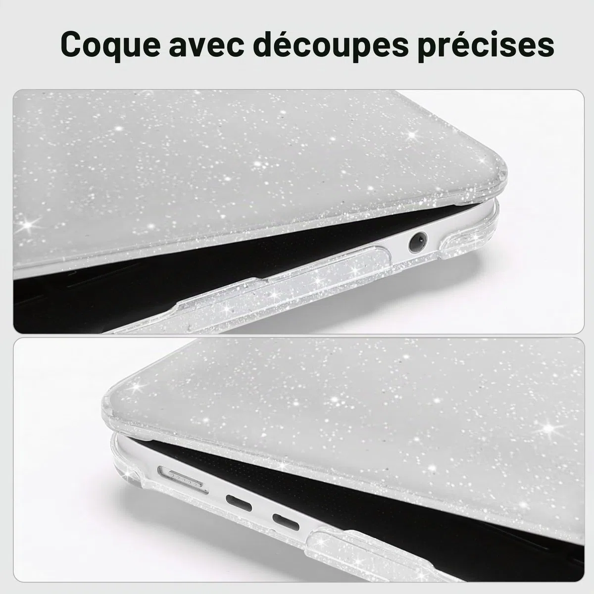 MOSISO Coque Compatible avec MacBook Air M5 M4 M3 M2 13,6 Pouces 2026-2022 A3449 A3240 A3113 A2681,Pailleté Étui RigidePour Mac Air 13 Pouces&Housse Clavier&ScreenFilm&Sac Rangement,Transparent