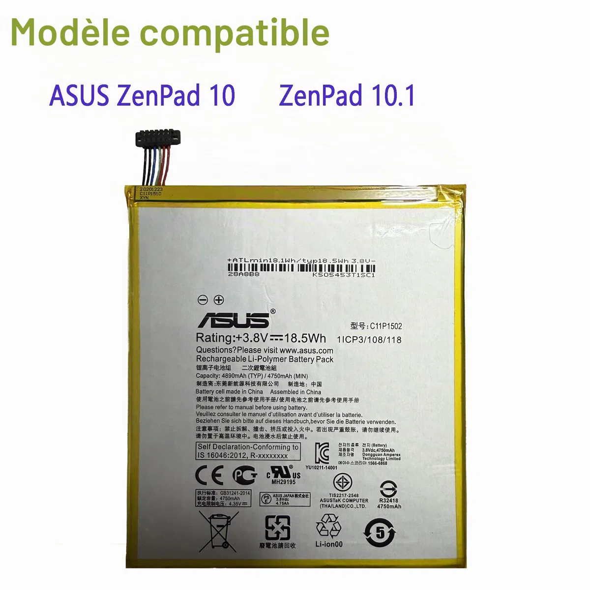 C11P1502 Batterie de rechange pour Asus ZenPad 10, Z300C, P023, ZenPad 10.1 C11P1502 (1ICP3/108/118) avec jeu d'outils