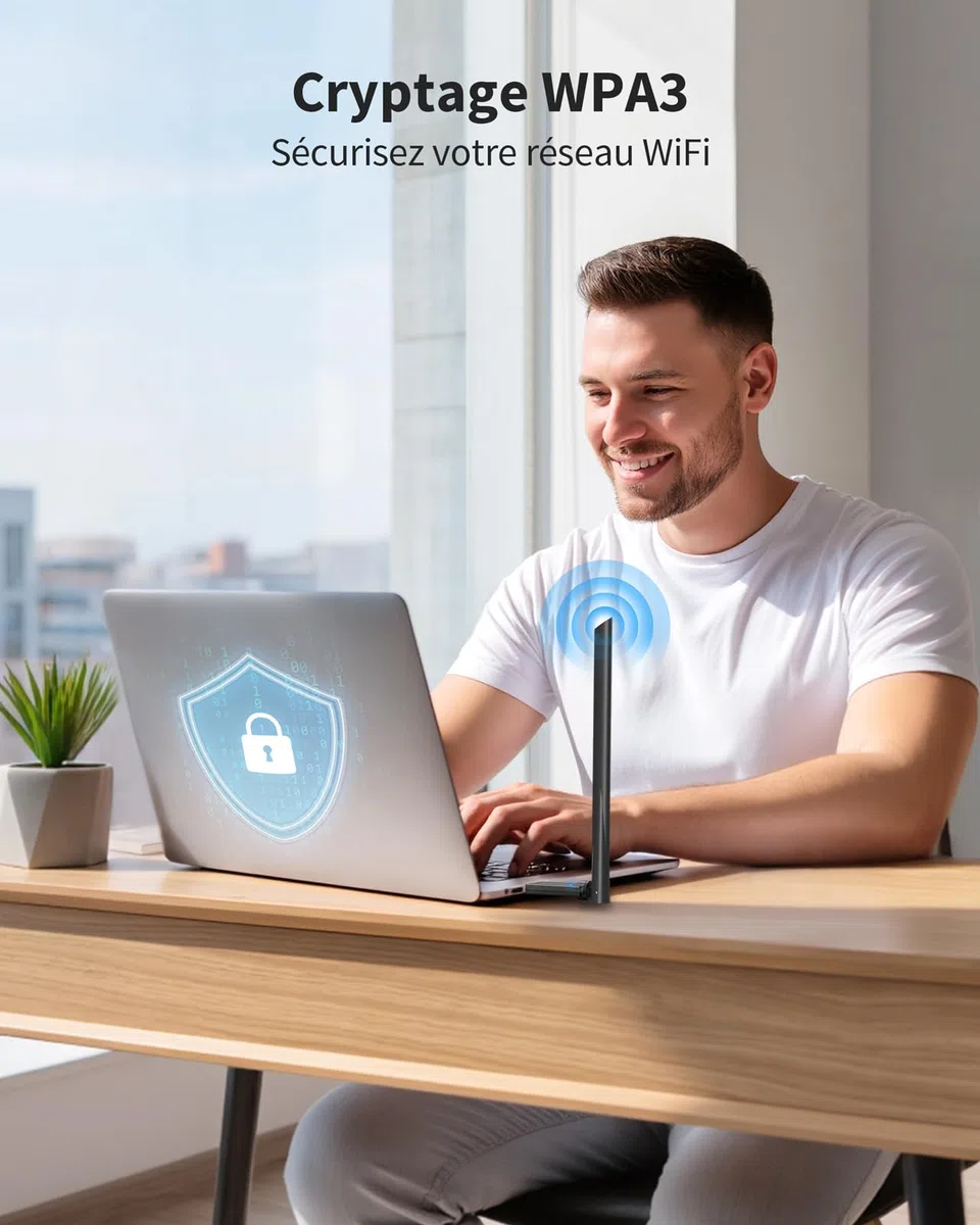 BrosTrend AX900 Wi-Fi 6 Clé WiFi Linux pour Ubuntu, Mint, Debian, Zorin, Raspberry Pi OS, Kubuntu, Mate, Windows etc. Clé USB Dongle WiFi Linux Double Bande 5GHz /2,4G, Antenne à Gain Élevé 6dBi, WPA3