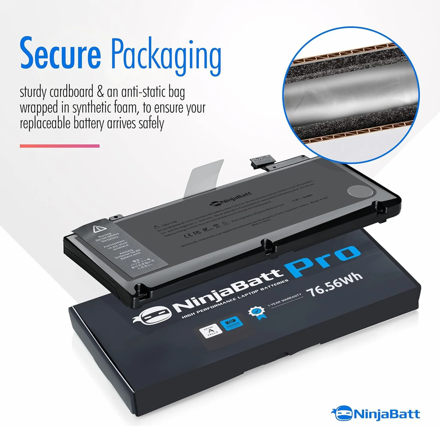 NinjaBatt Batterie A1278 A1322 pour MacBook Pro 13" [2009 2010 2011 2012 Years] - High Performance [76.56Wh/11.6V]