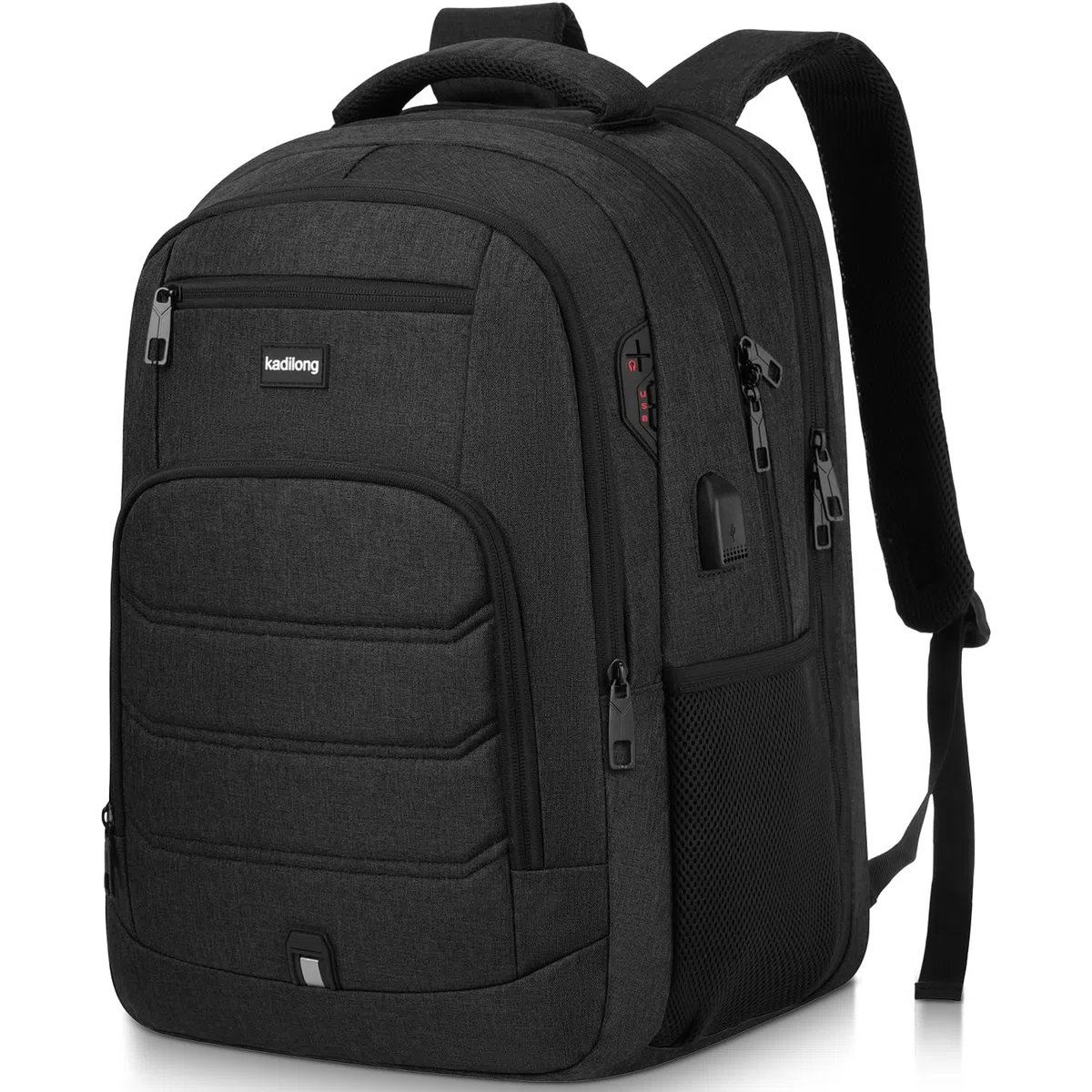 Sac à Dos Ordinateur Portable 15.6 Pouces Femme Homme Fonctionnel,Sac École Garçon PC Portable avec USB Charging Port Imperméable Antivol pour Collège Affaire Scolaire Lycée Business Travail,Noir
