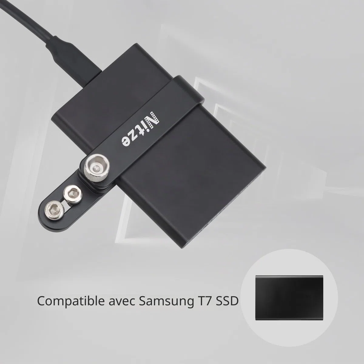 Nitze T7 SSD Support de Montage Compatible avec Samsung T7, Support SSD en Alliage d'Aluminium Compatible avec Cage d'Appareil Photo - N42-T7
