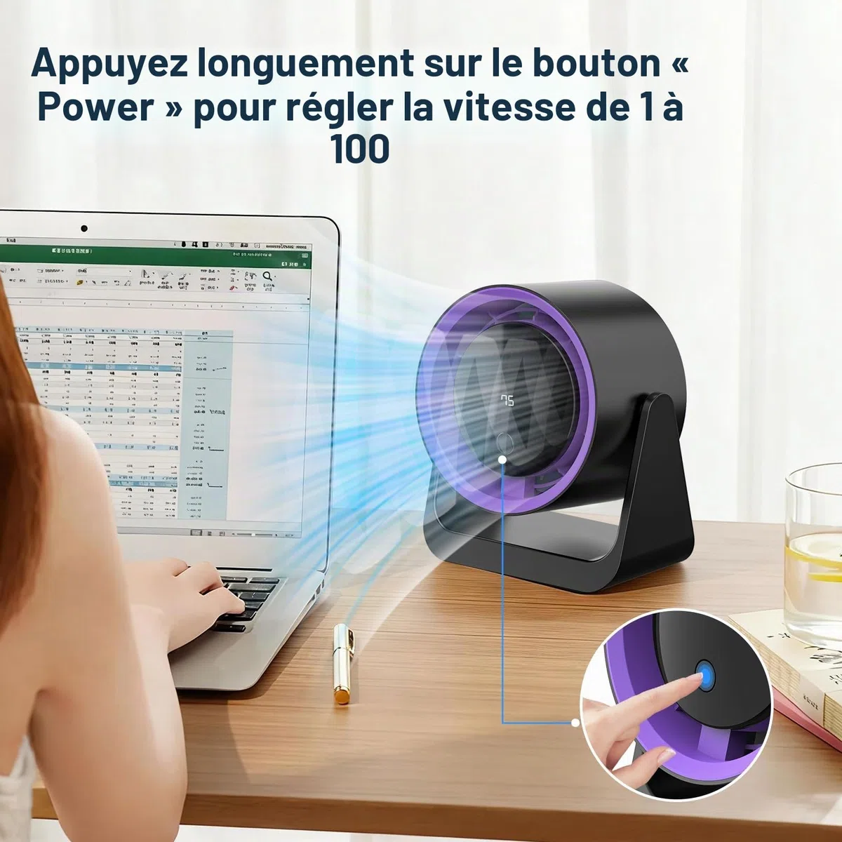 Ventilateur de Table USB, Ventilateur Portable Silencieux à 5 Vitesses, Minuterie 3-6-9H, Fixation Murale/Sur Table, Petit Ventilateur USB Puissant pour Bureau Maison Chambre, Cadeau Été