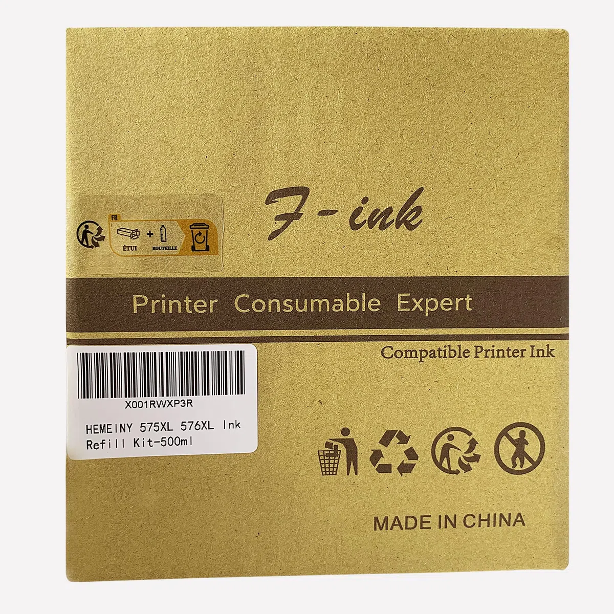 F-INK Lot de 5 flacons d'encre et de recharge d'encre de 100 ml compatibles avec cartouches d'encre HP 304 302 650 62 652 300 301 304XL 652XL 300XL 650XL 302XL 62XL 301XL avec outils de recharge