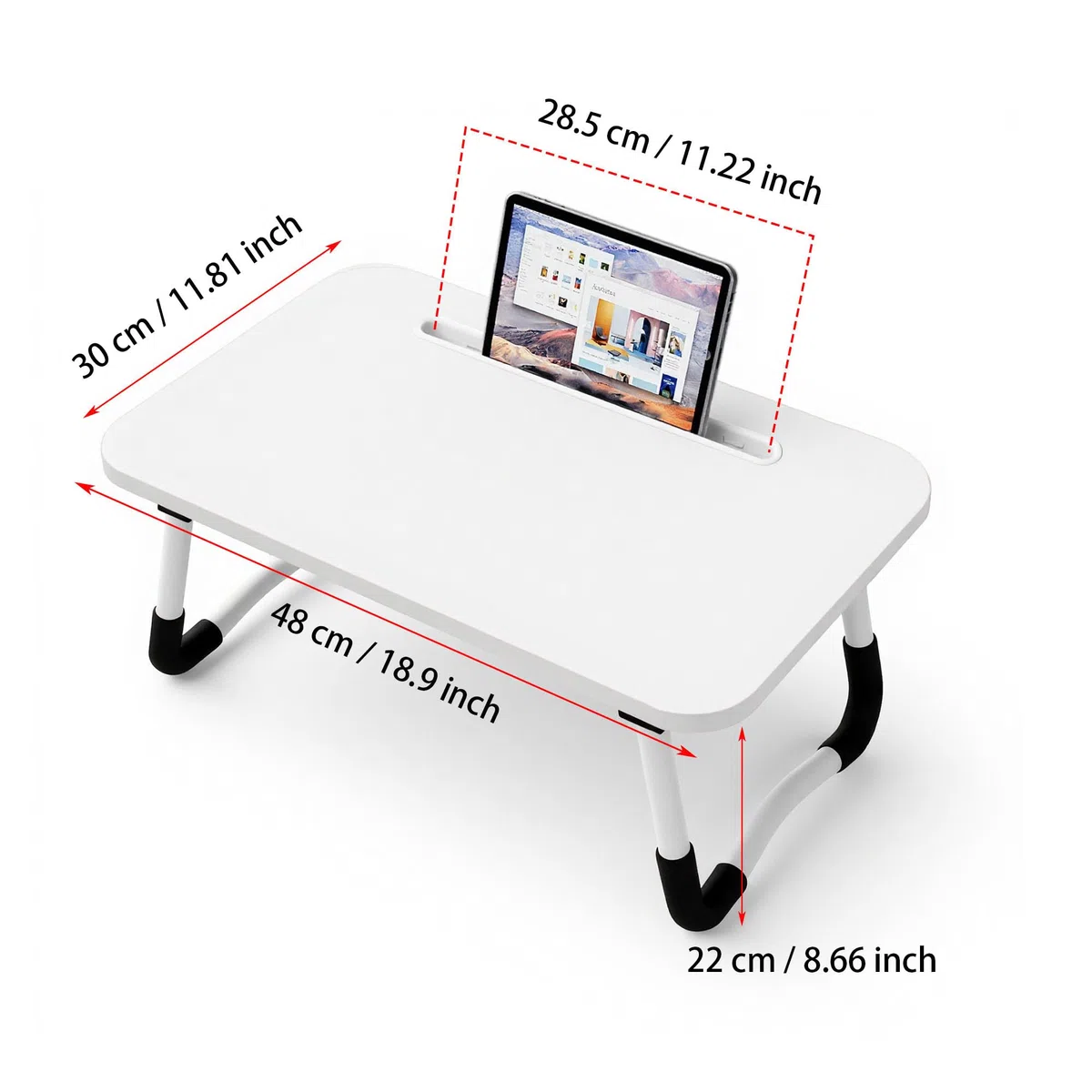 Petit Table de Lit pour Ordinateur - Plateau lit 48 x 30 cm pour Plateau de Petit-Déjeuner, Manger, Lire, Écrire, Travailler, Support pour, Canapé, Bureau et Maison (White)