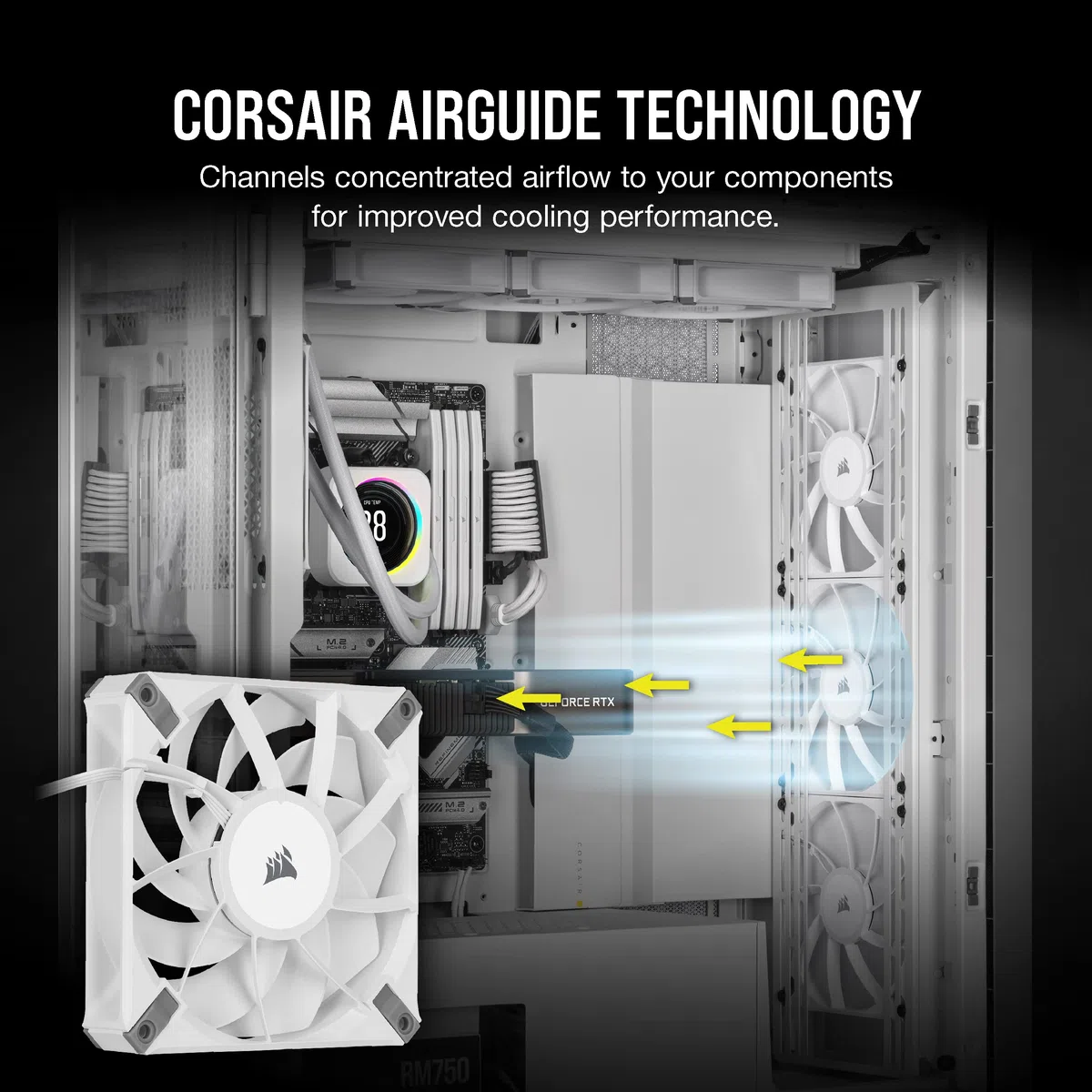 Corsair iCUE AF120 RGB ELITE 120mm PWM Kit de Trois Ventilateurs - Huit LED RGB Par Ventilateur - Technologie AirGuide - Palier Fluid Dynamic - Contrôleur iCUE Lighting Node CORE Inclus - Noir