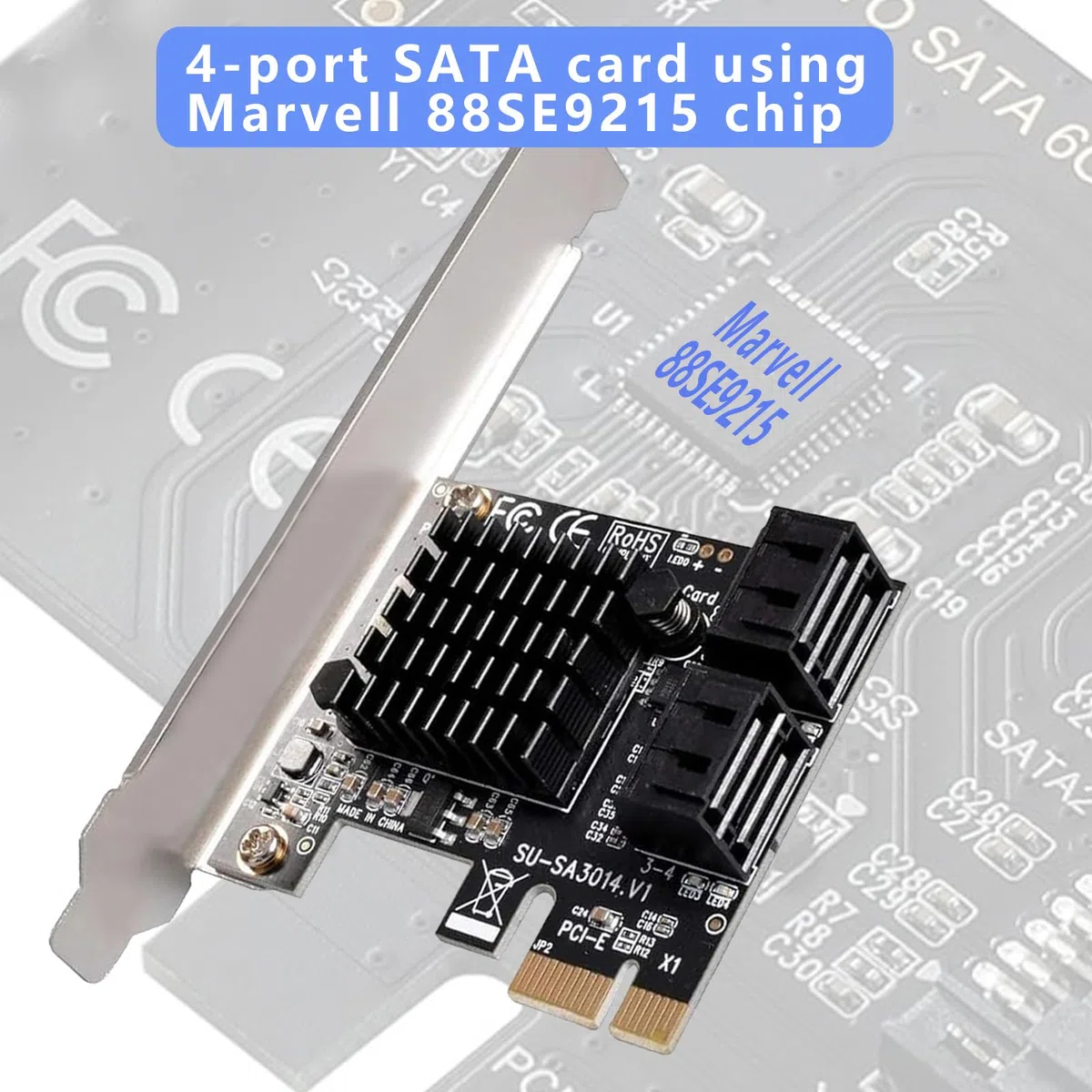 Carte d'extension PCIE 4 ports SATA III 6 Gbps PCIE 1X vers SATA 3.0 - 4 ports - Prise en charge SSD et disque dur pour Windows 7/8/10/XP/linux/Vista