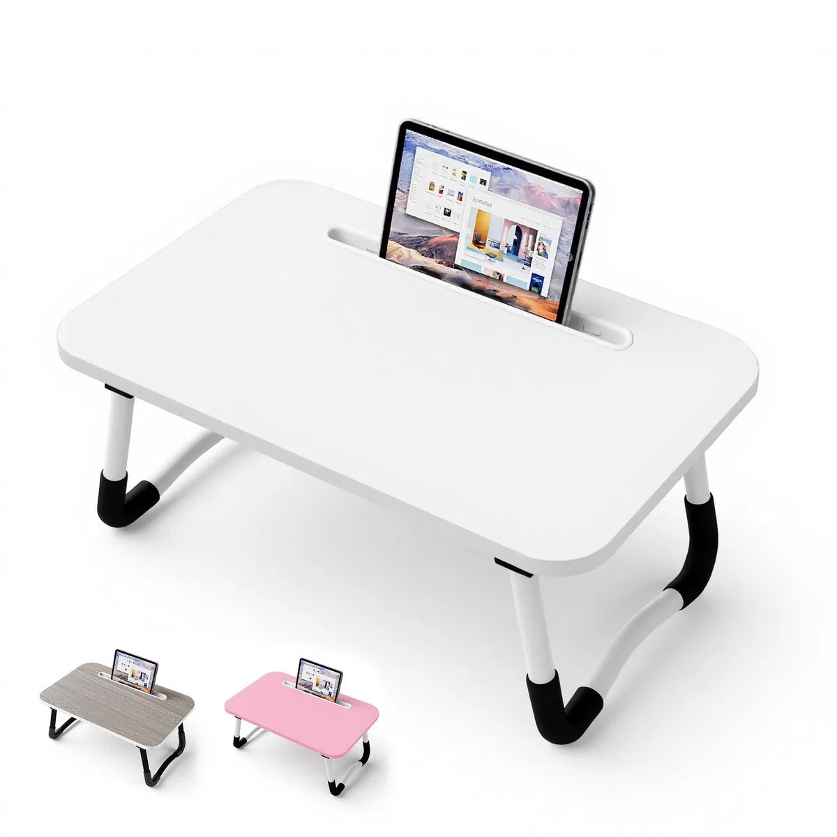 Petit Table de Lit pour Ordinateur - Plateau lit 48 x 30 cm pour Plateau de Petit-Déjeuner, Manger, Lire, Écrire, Travailler, Support pour, Canapé, Bureau et Maison (White)
