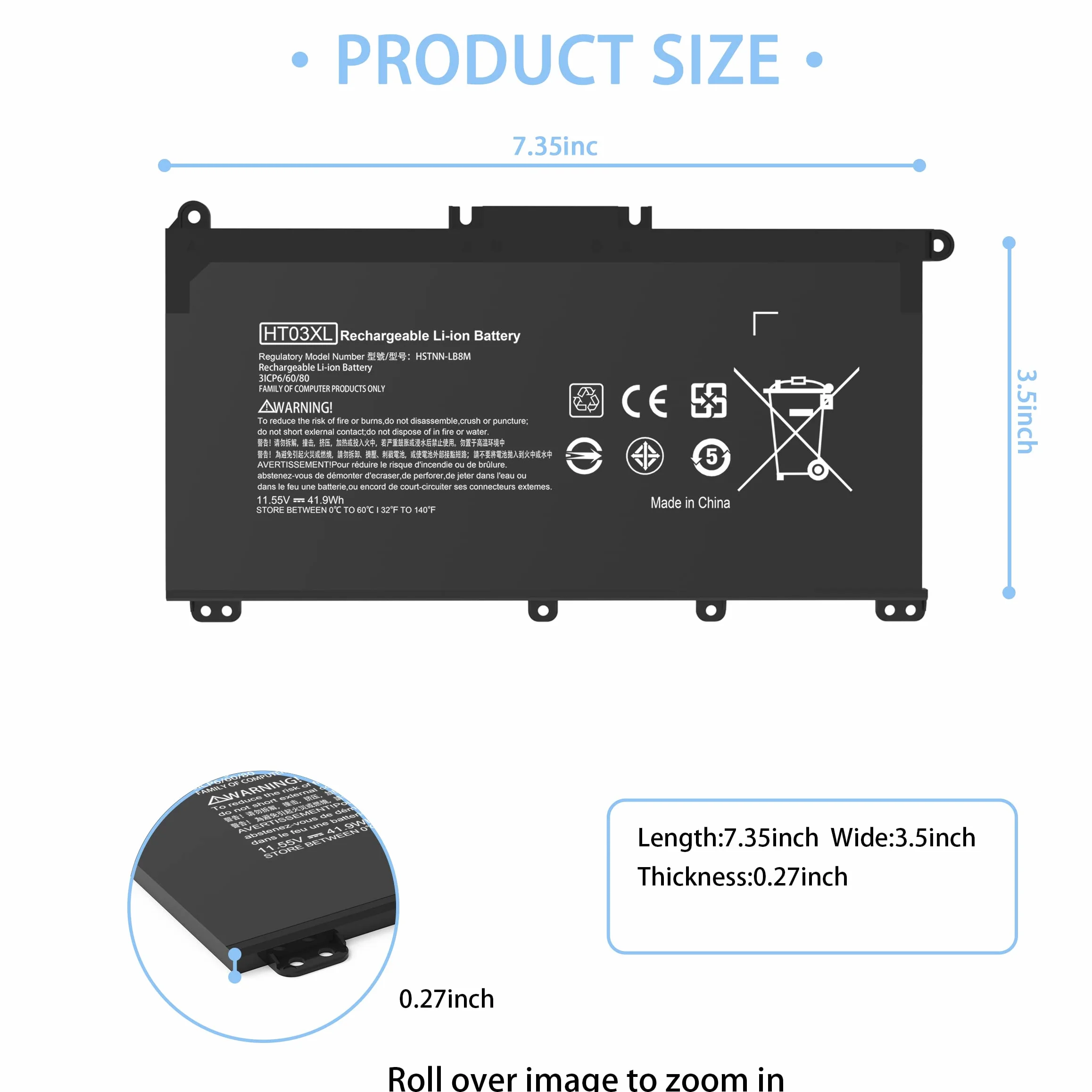 HT03XL Batteria per Computer portatile HP L11119-855 Batteria per Pavilion 15-DA 15-DB 15-DW 15-CS 15-DY 17-by 17-CA 14-CE 14-CF 14-DF 14-DQ 14-DK Series 15-CS0053CL 15-DA001 4DX HSTNN-U. B7J