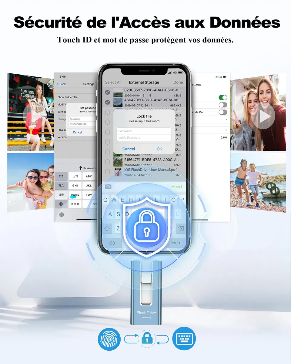 GNASEET Clé USB 256 Go, Transfert Grande Vitesse 3.0, 4 en 1, Stockage Photos, Vidéos, Fichiers pour iOS, Android, Pad, Type C et PC (Bleu)