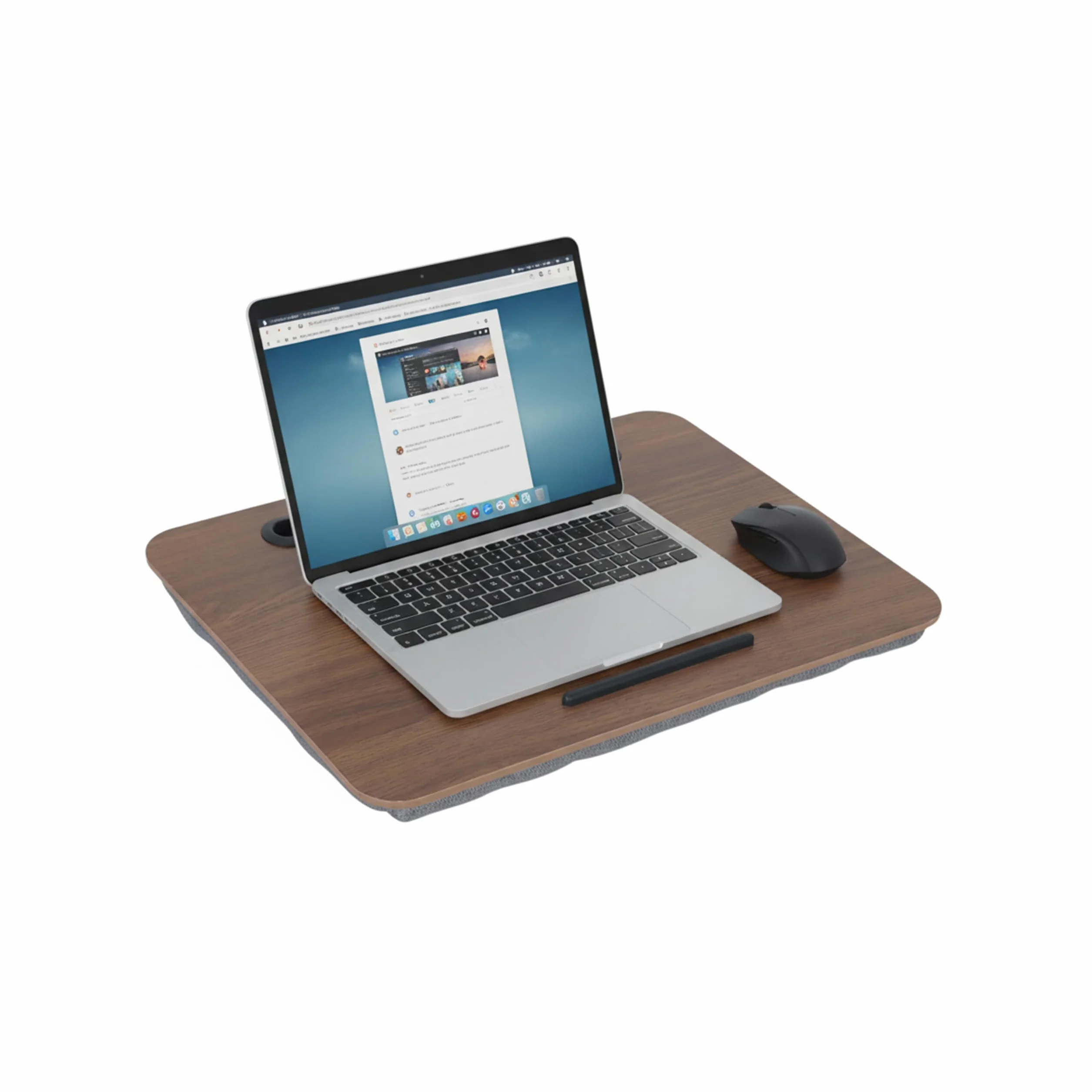 Coussin pour Ordinateur Relaxdays avec Support pour téléphone, 42 x 32 cm, Plateau au lit et sur Le canapé, Marron/Gris