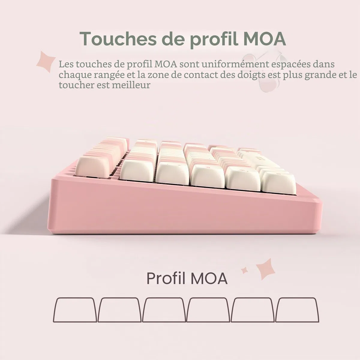 Touches PBT 143, MOA Profile Dye-Sublimation, Custom Keycaps Set ANSI/ISO UK pour 61/64/68/84/87/100/104/108 pour Cherry MX Claviers Mécaniques, Rose (Seulement Touches)
