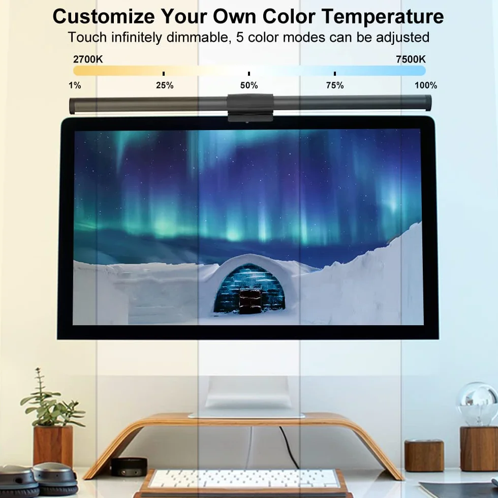 PC Moniteur USB Monitor Light Bar 44CM Contrôle Tactile Barre de Lampe de Moniteur Double Light avec Lumière de Couleurs Températures Soins Oculaires avec 3 modes d'éclairage pour Office Home Gaming