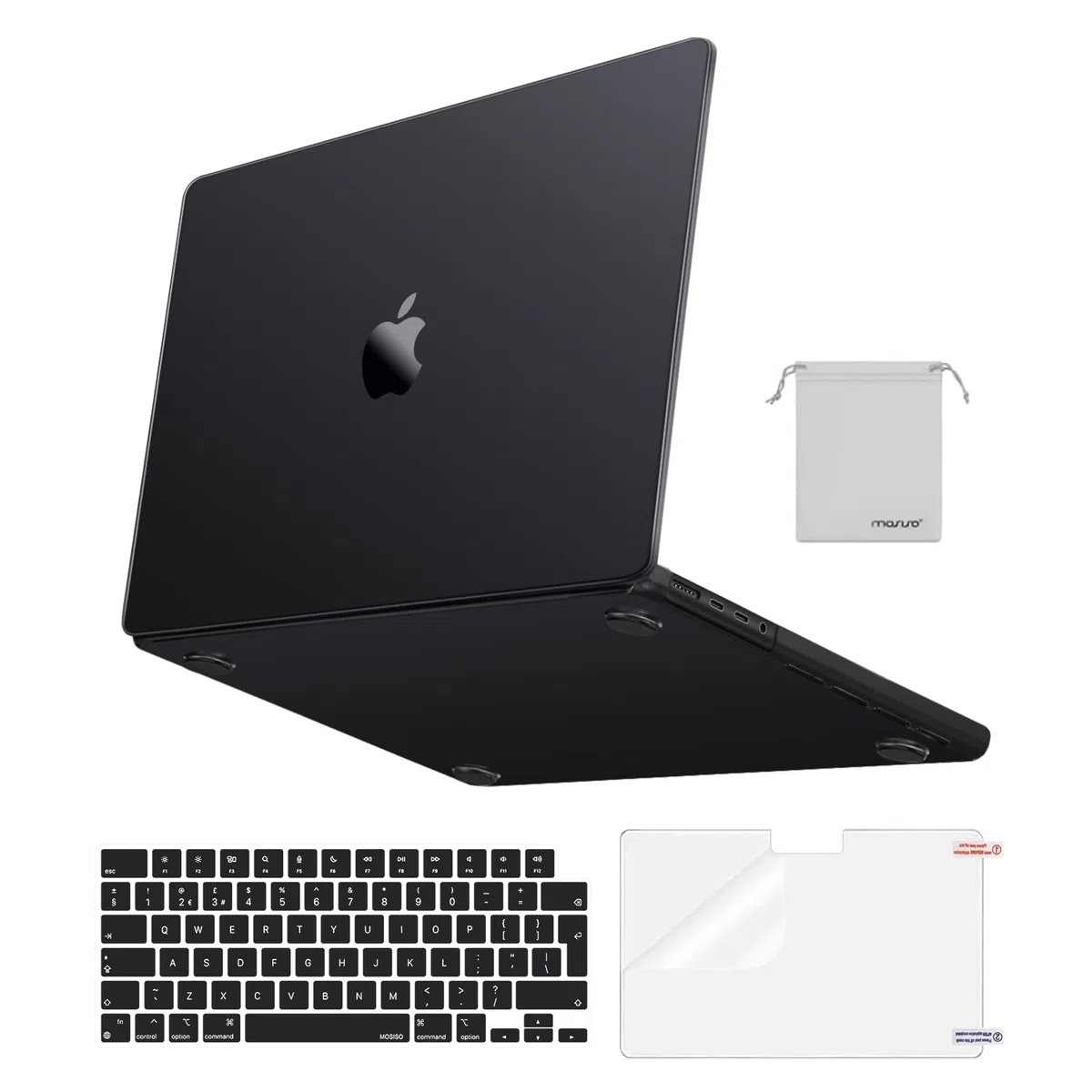 MOSISO Compatible avec MacBook Pro 14 Pouces M5 M4 M3 M2 M1 A3426 A3427 A3434 A3112 A3185 A3401 A2918 A2992 A2779 A2442 2026-2021,Ultra-Mince Naturelle Étui&Clavier&Film D'écran&Sachet,Noir